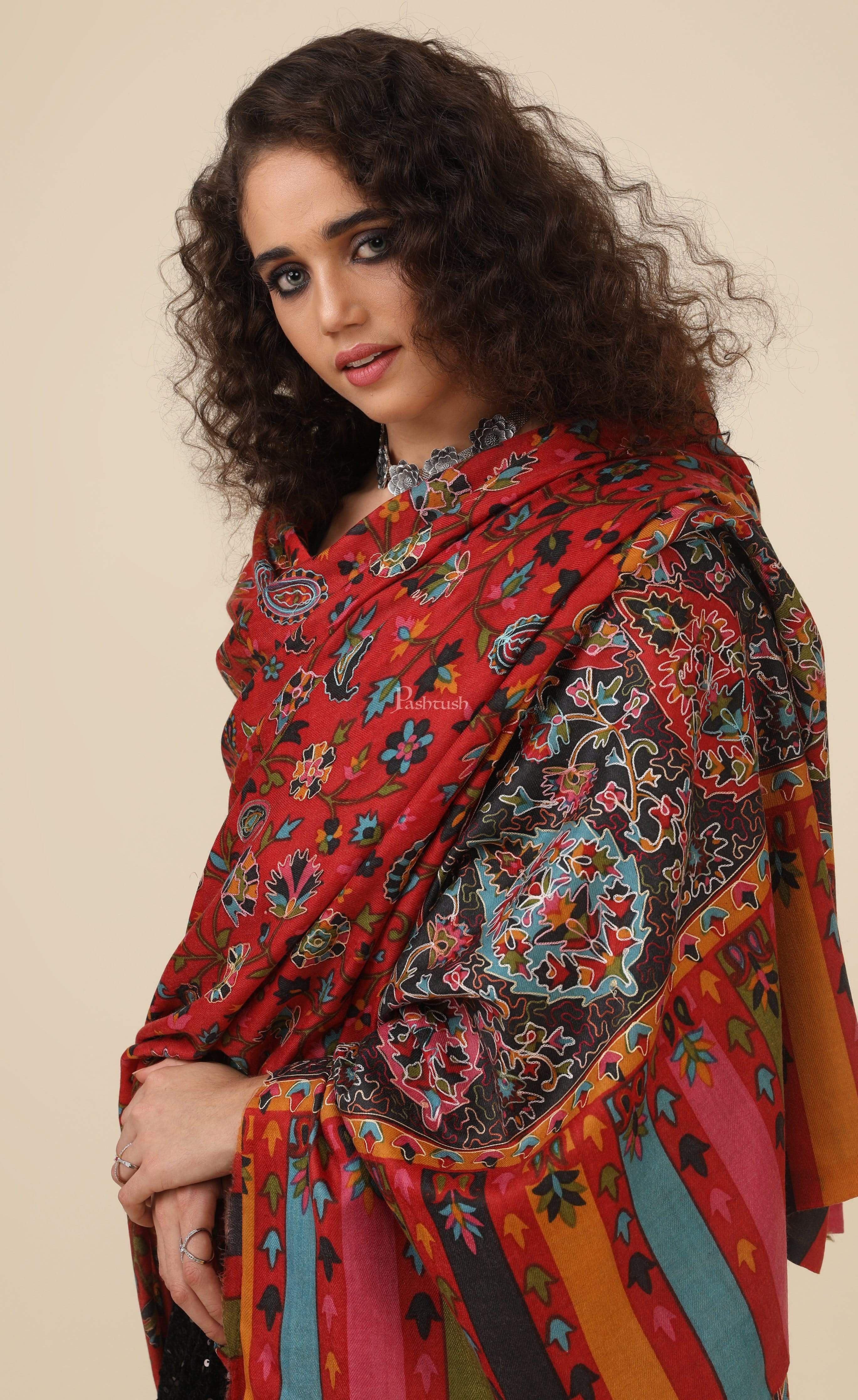 Pashtush Womens Kalamkari Embroidery Shawl, Fine Wool Shawls, Medium - Image 3