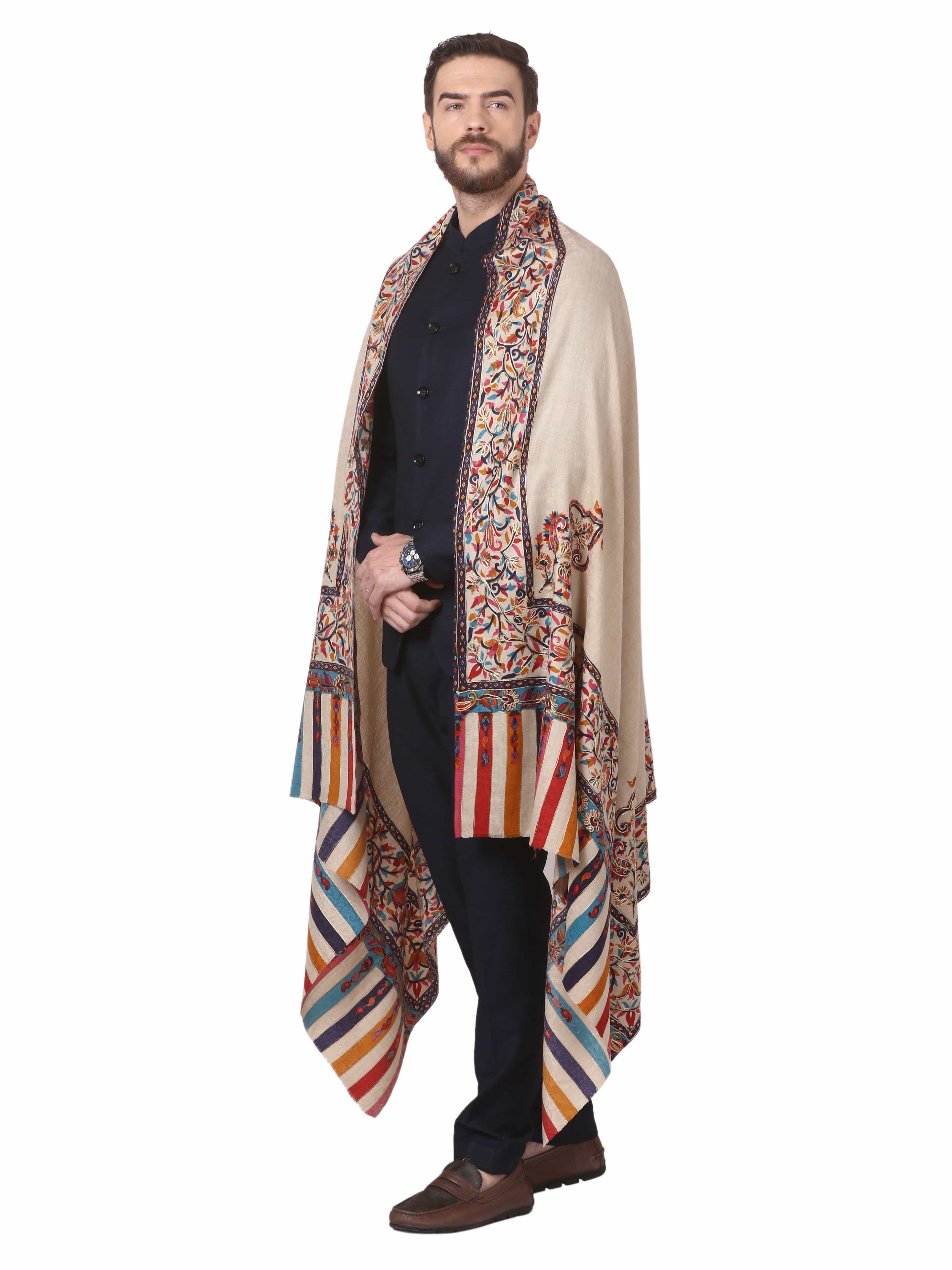Pashtush Mens Kalamkari Embroidery Shawl, Gents Fine Wool Shawls, Medium - Image 5