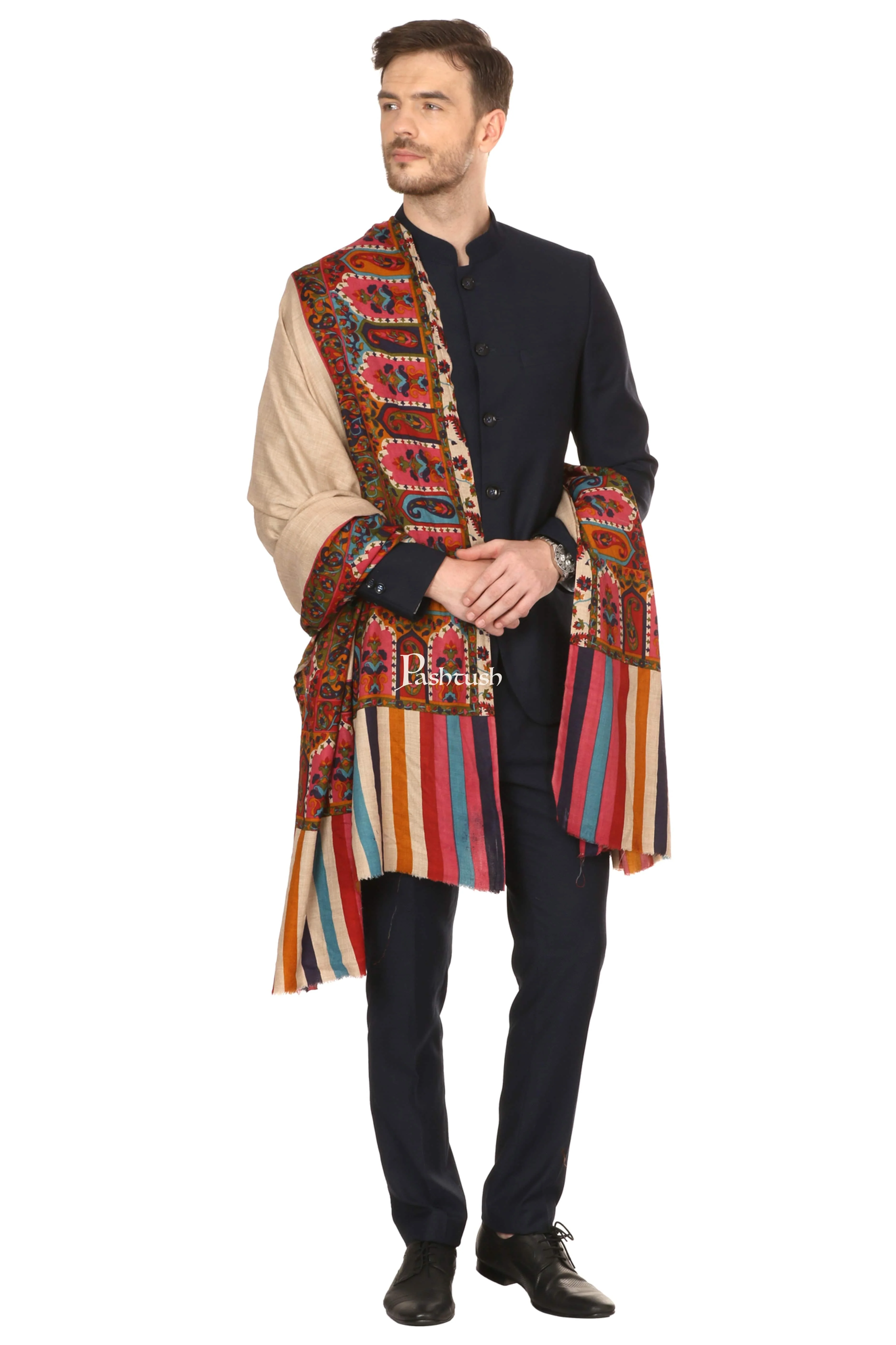 Pashtush Mens Kalamkari Printed Shawl, Medium, Thick And Warm - Image 3