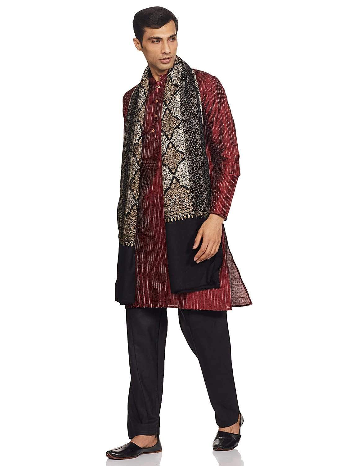 Pashtush Mens Embroidery Shawl, Light Weight, Fine Wool, Black - Image 9