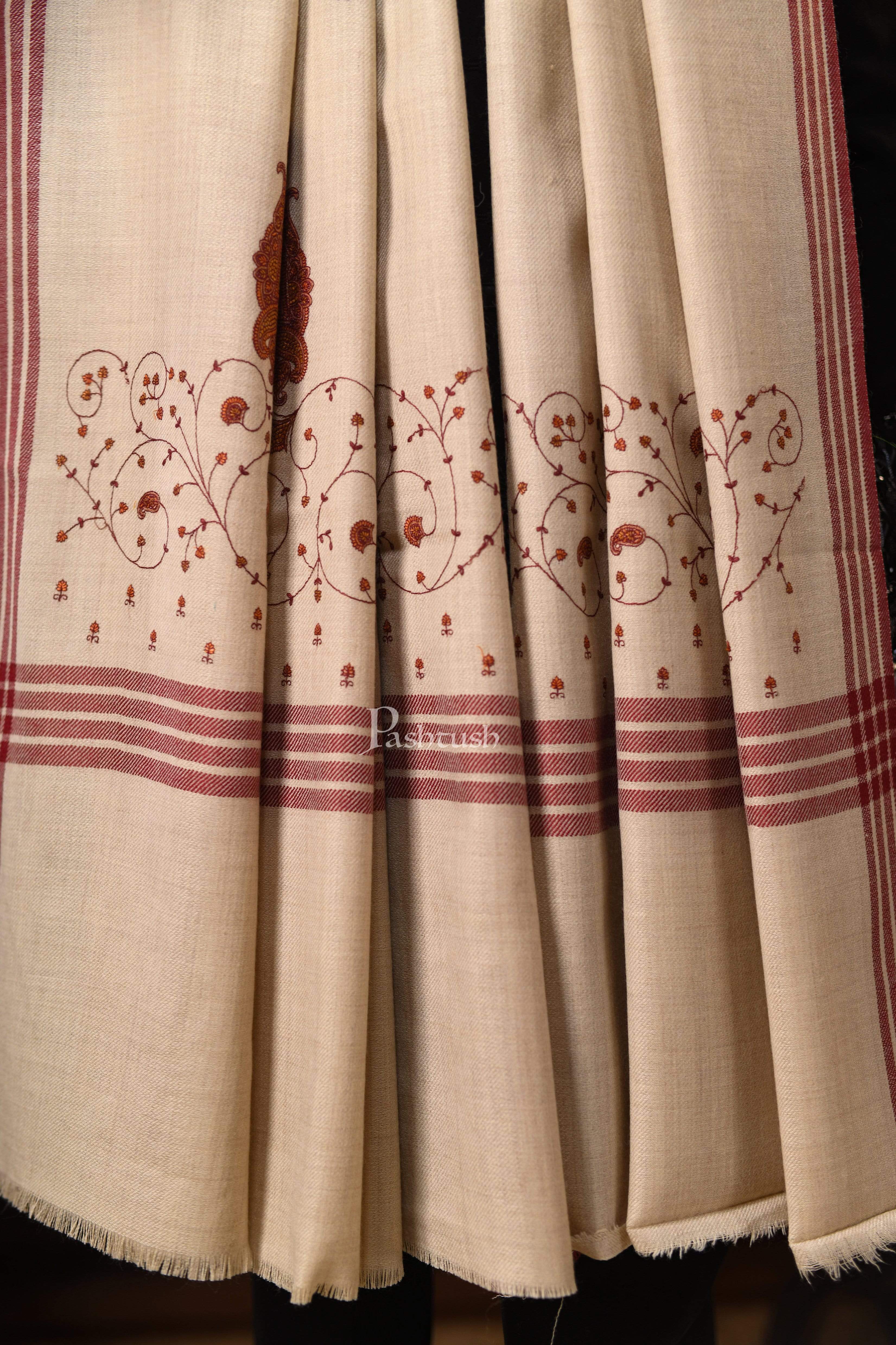 Pashtush Mens Embroidery Shawl, Woollen, Beige - Image 5
