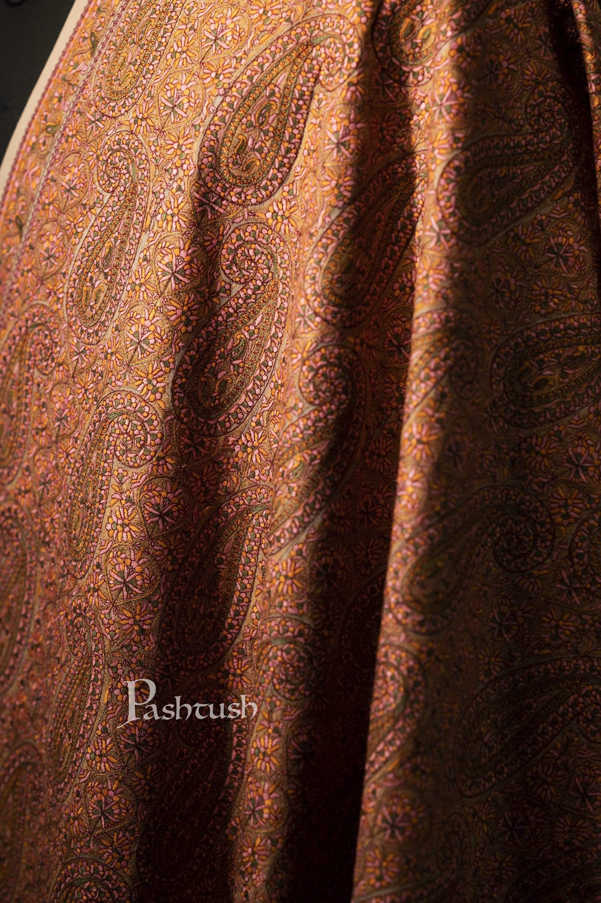 Pashtush Mens Embroidery Stole, Fine Wool, Beige - Image 5