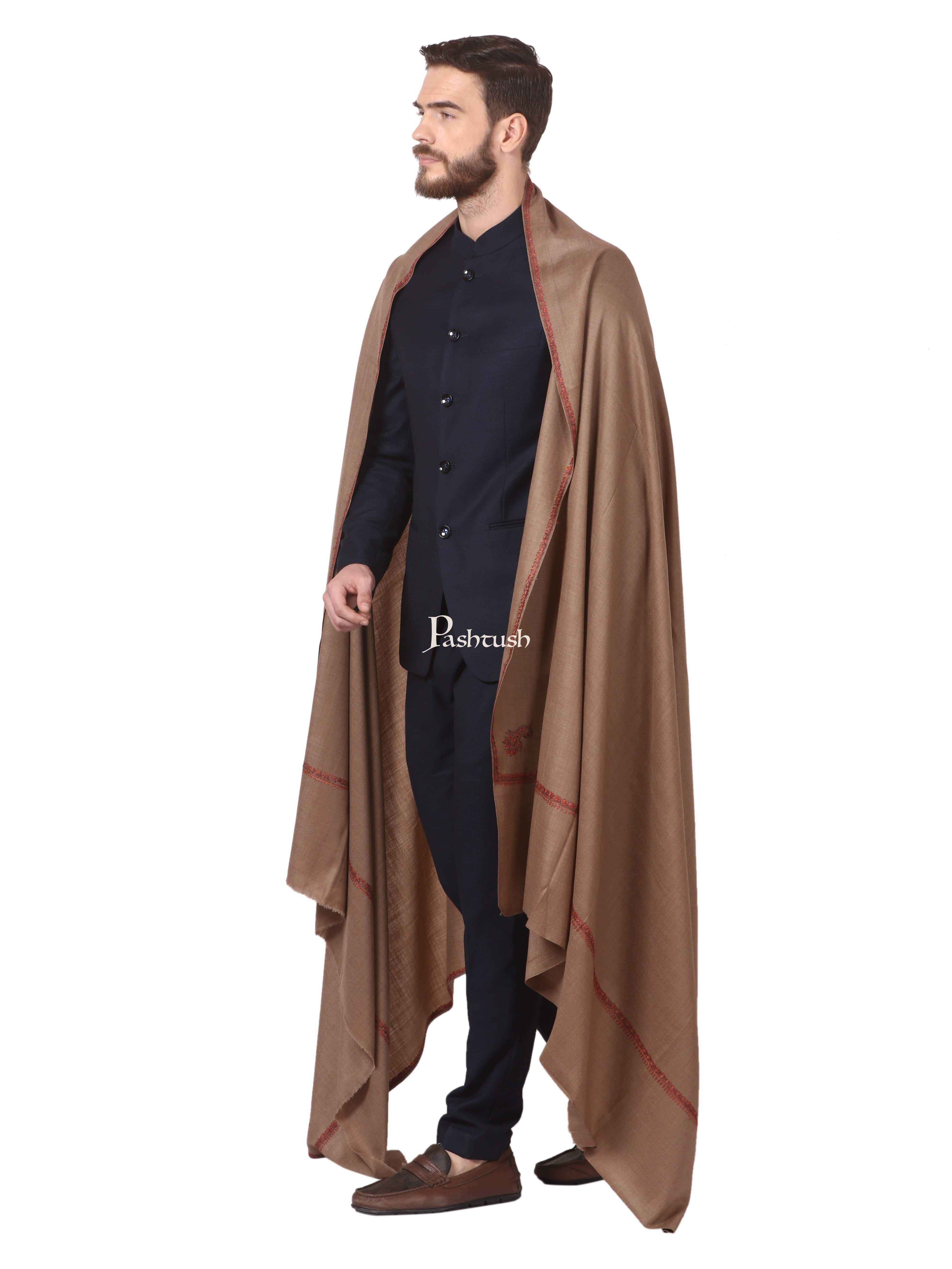 Pashtush Mens, Kingri Hand Embroidery Shawl, Fine Wool, Full Size - Image 6