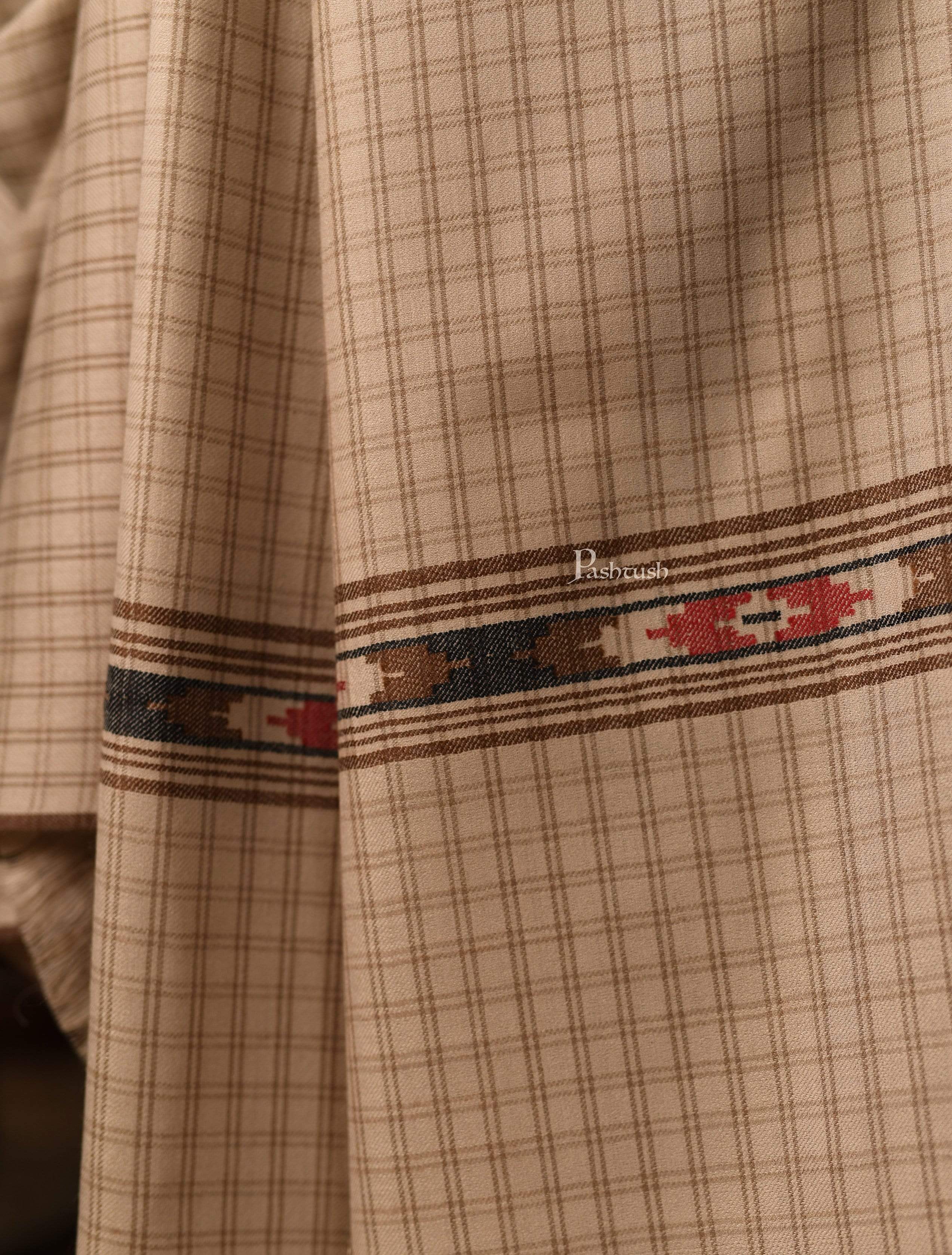 Pashtush Mens Aztec Weave Shawl With Checkered Weave, Beige - Image 2
