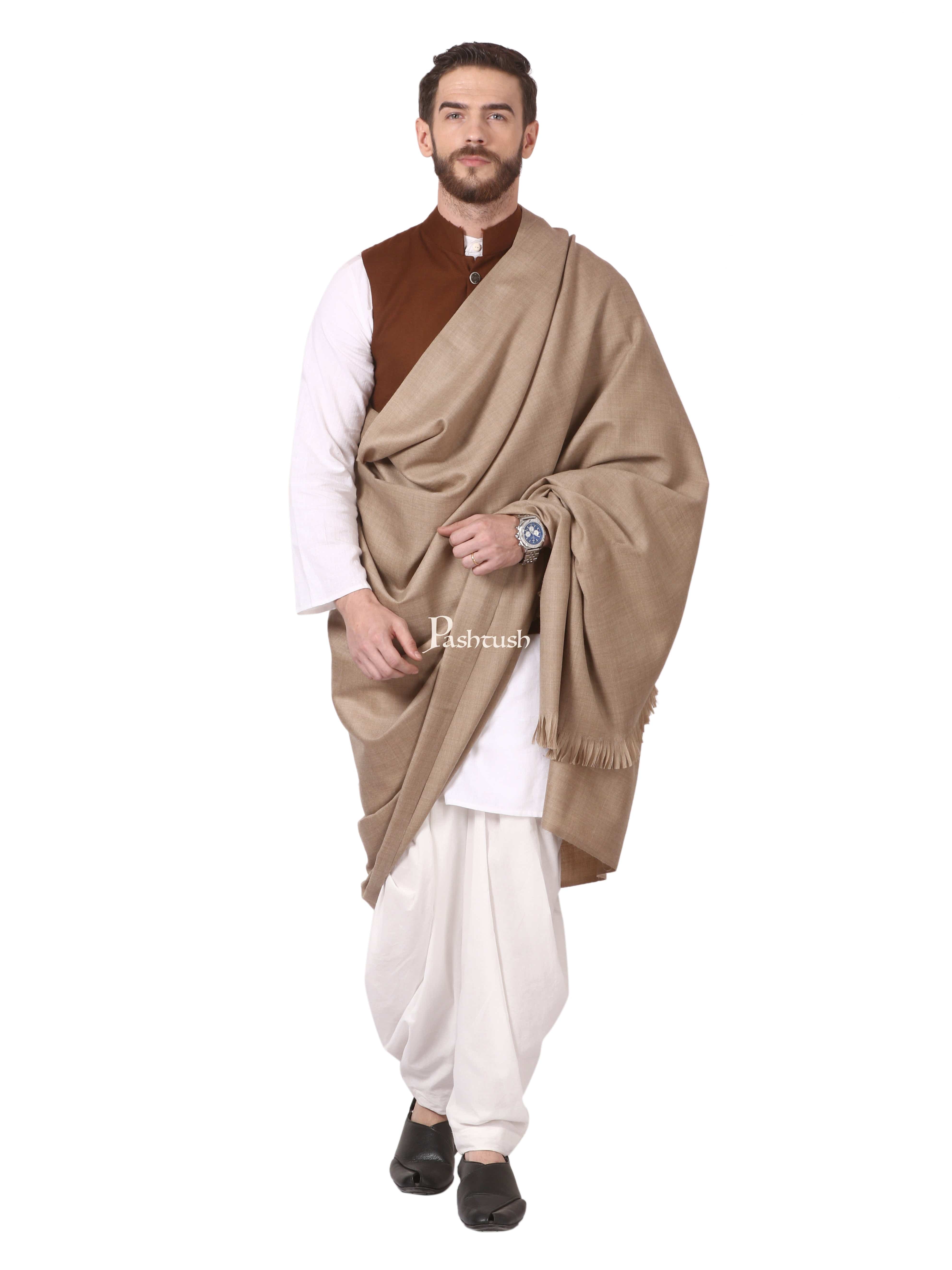 Pashtush Mens Thick Blended Wool Lohi, Mens Shawl With 50% Wool, Desert Sand