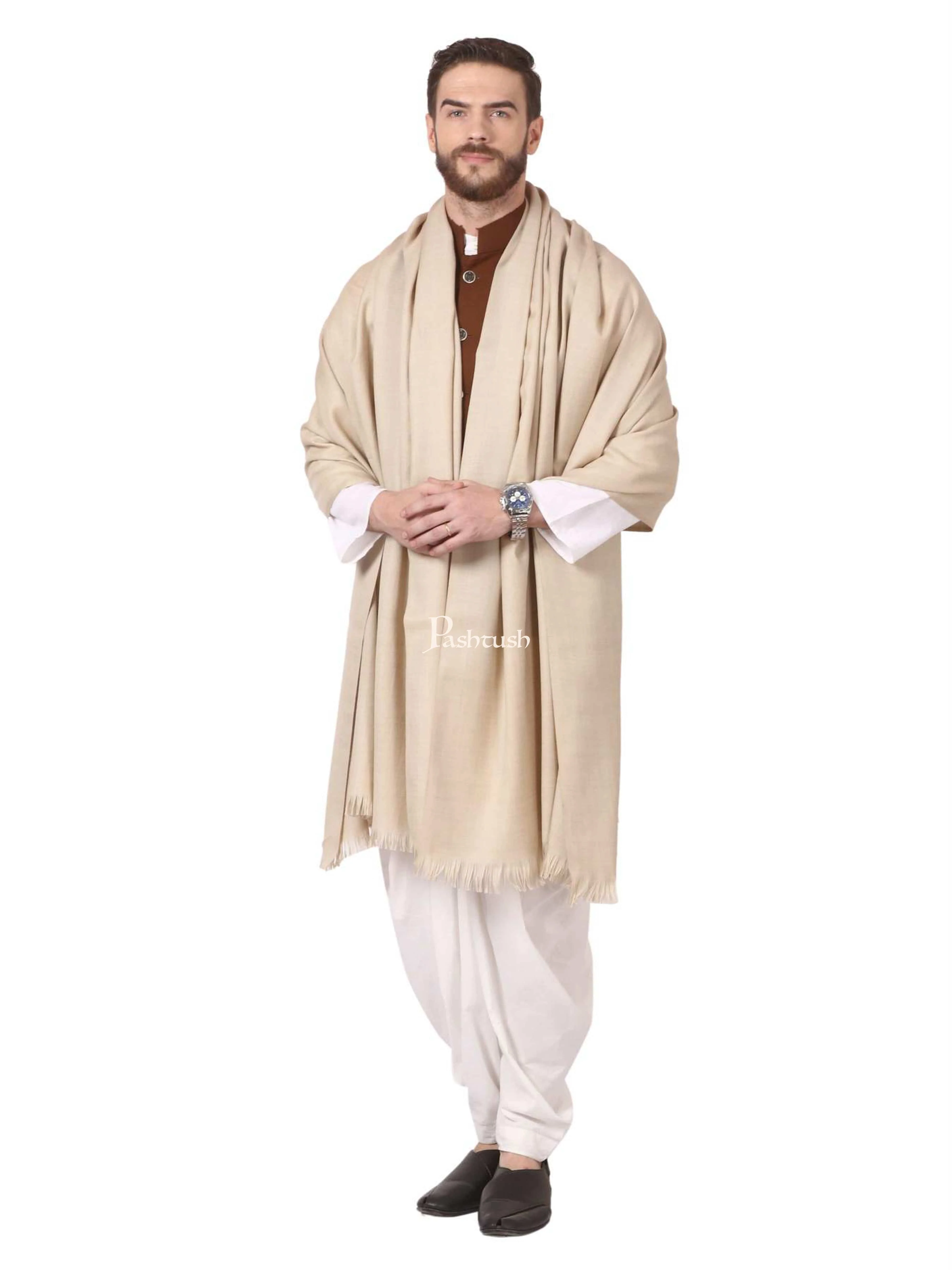 Pashtush Mens Thick Blended Wool Lohi, Mens Shawl With 50% Wool, Sahara - Image 2