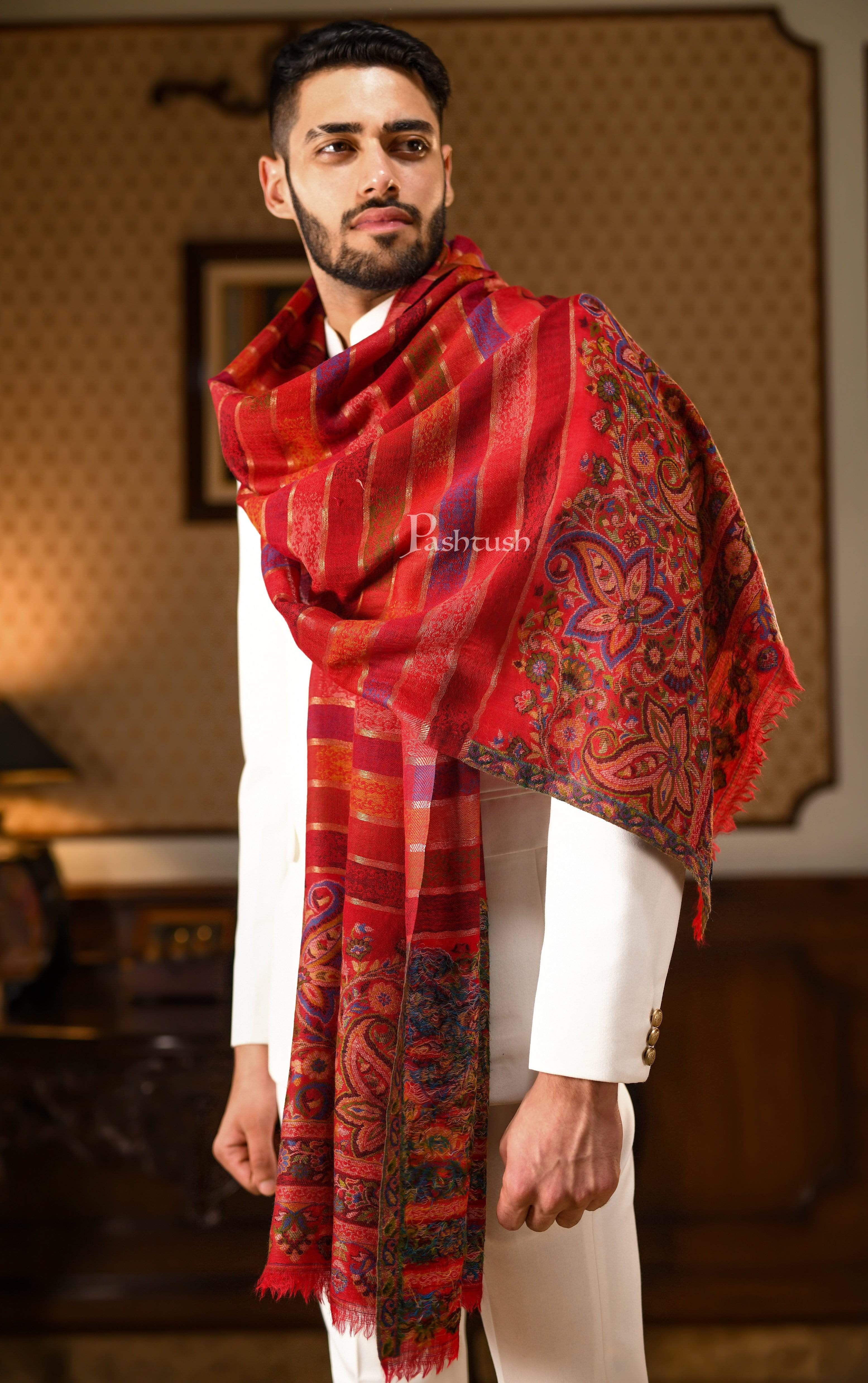 Pashtush Mens Pure Wool Striped Ethnic Stole - Image 3