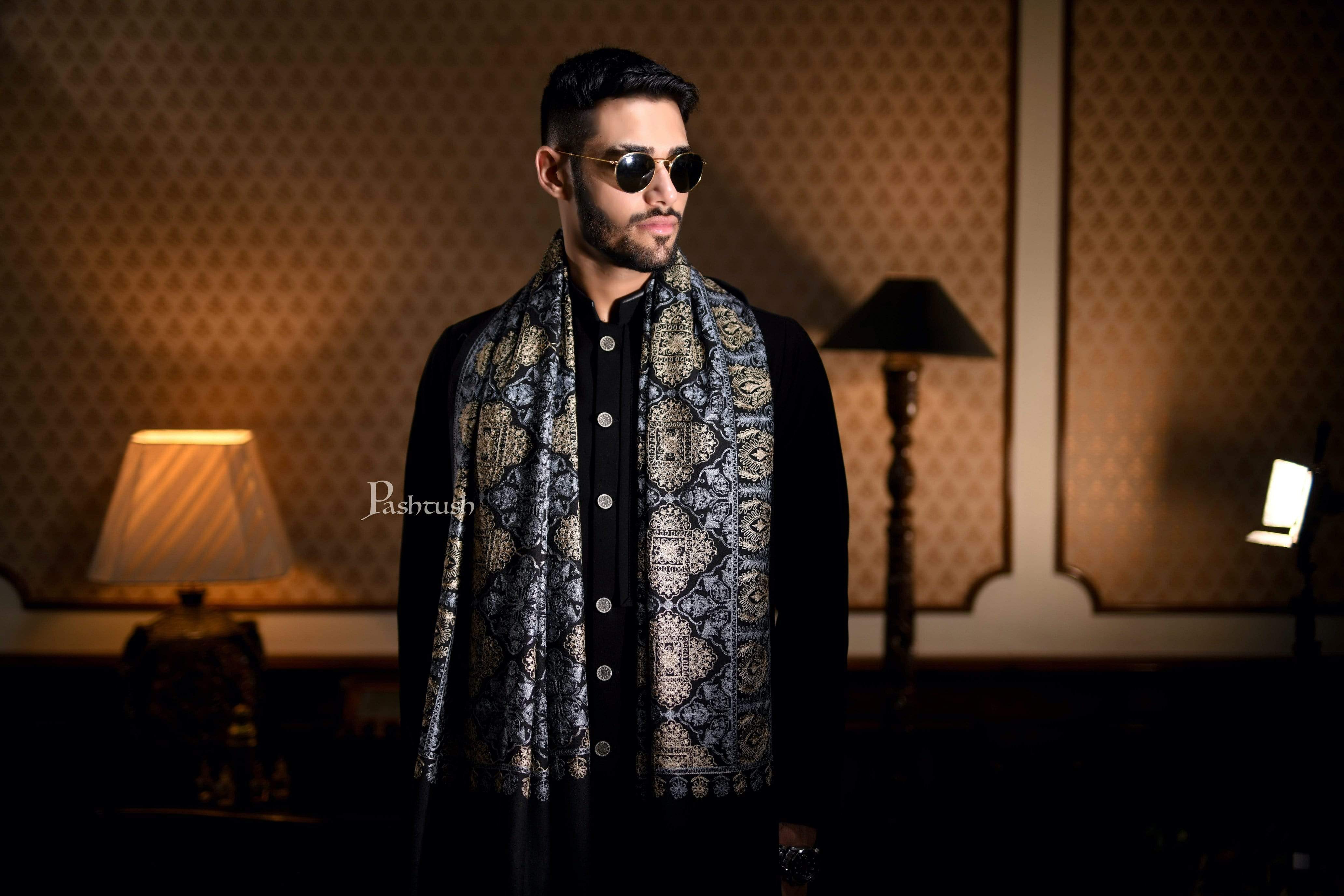 Pashtush Mens Nalki Embroidery Stole, Pure Wool, Woolmark Certified - Image 6