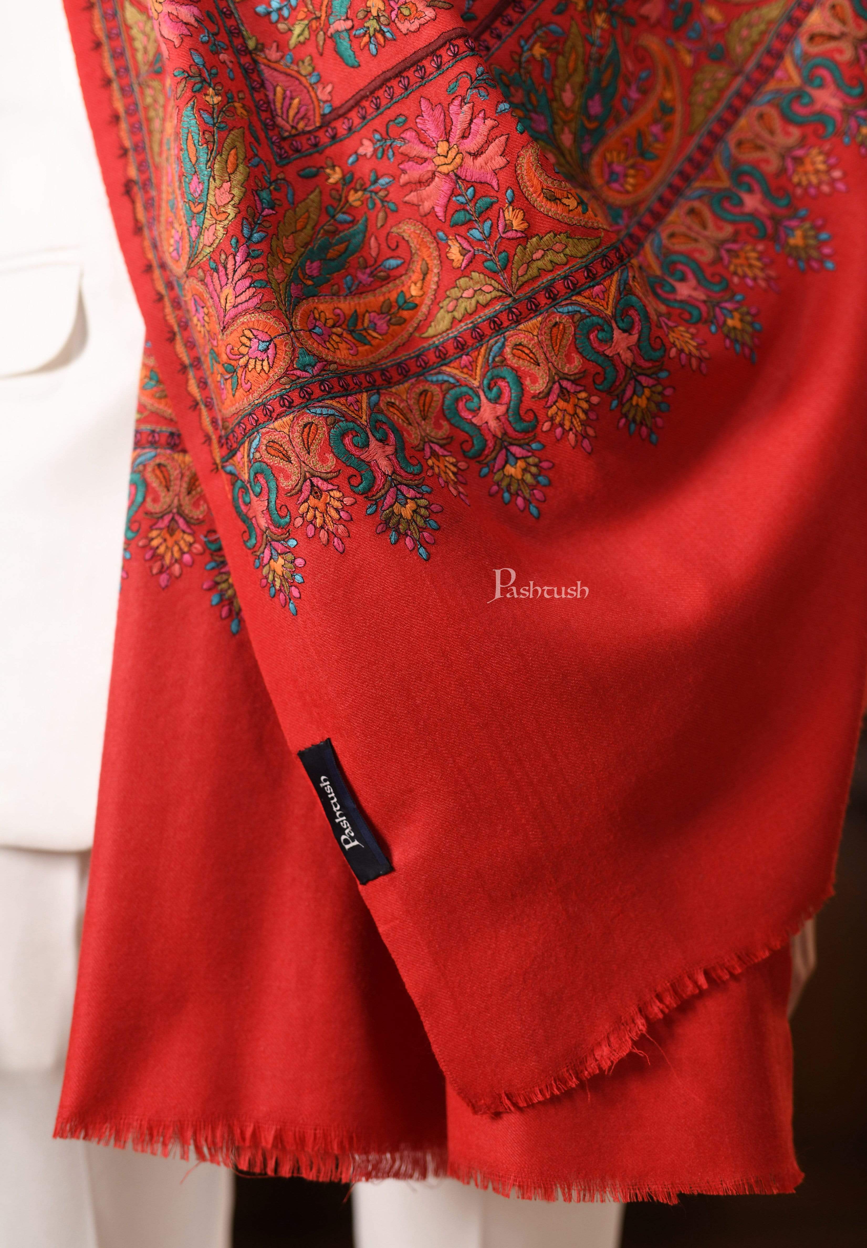 Pashtush Mens Papier-MâChé Embroidered Stole, Fine Wool With Silky Embroidery - Image 3