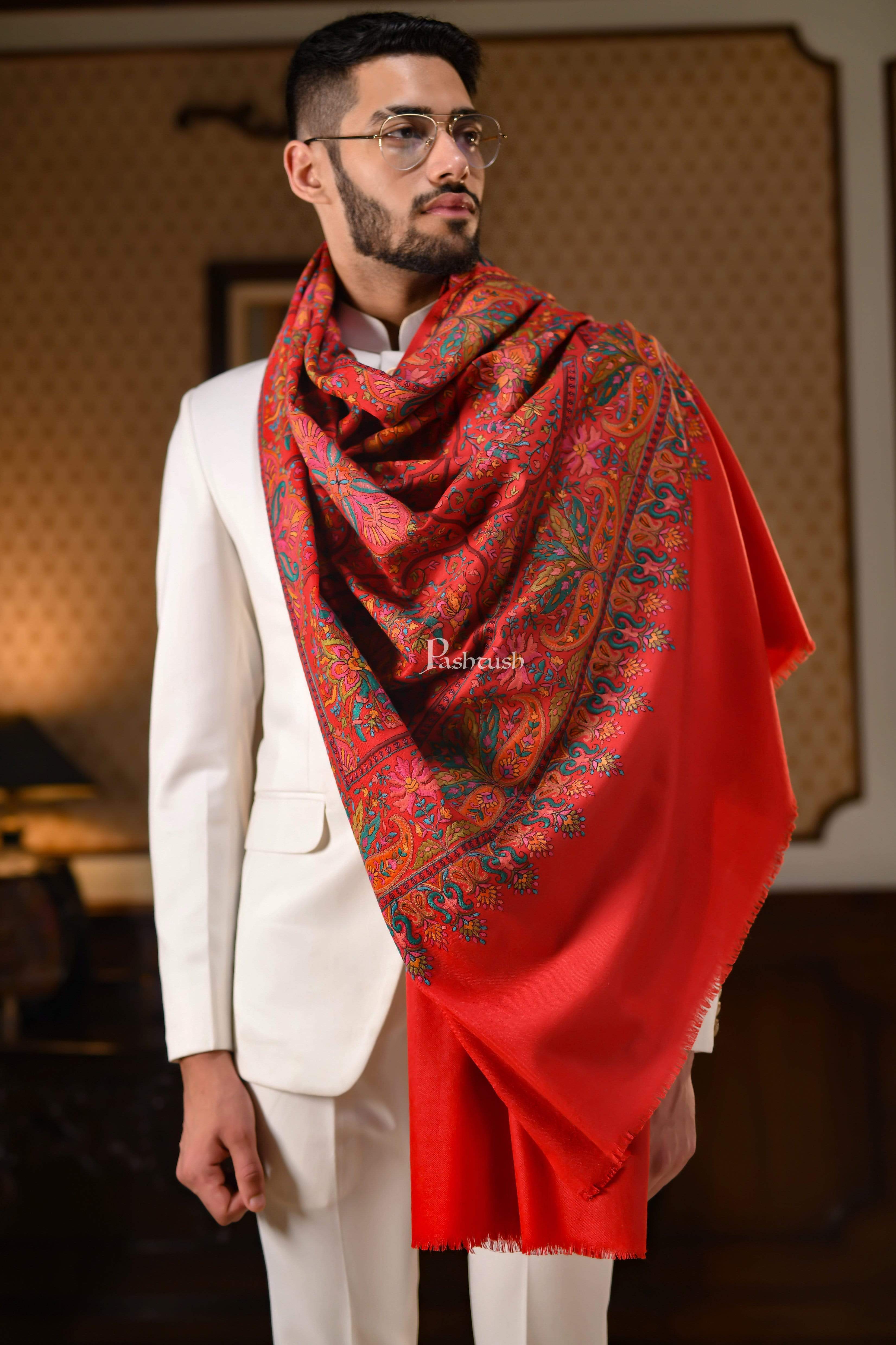 Pashtush Mens Papier-MâChé Embroidered Stole, Fine Wool With Silky Embroidery - Image 4