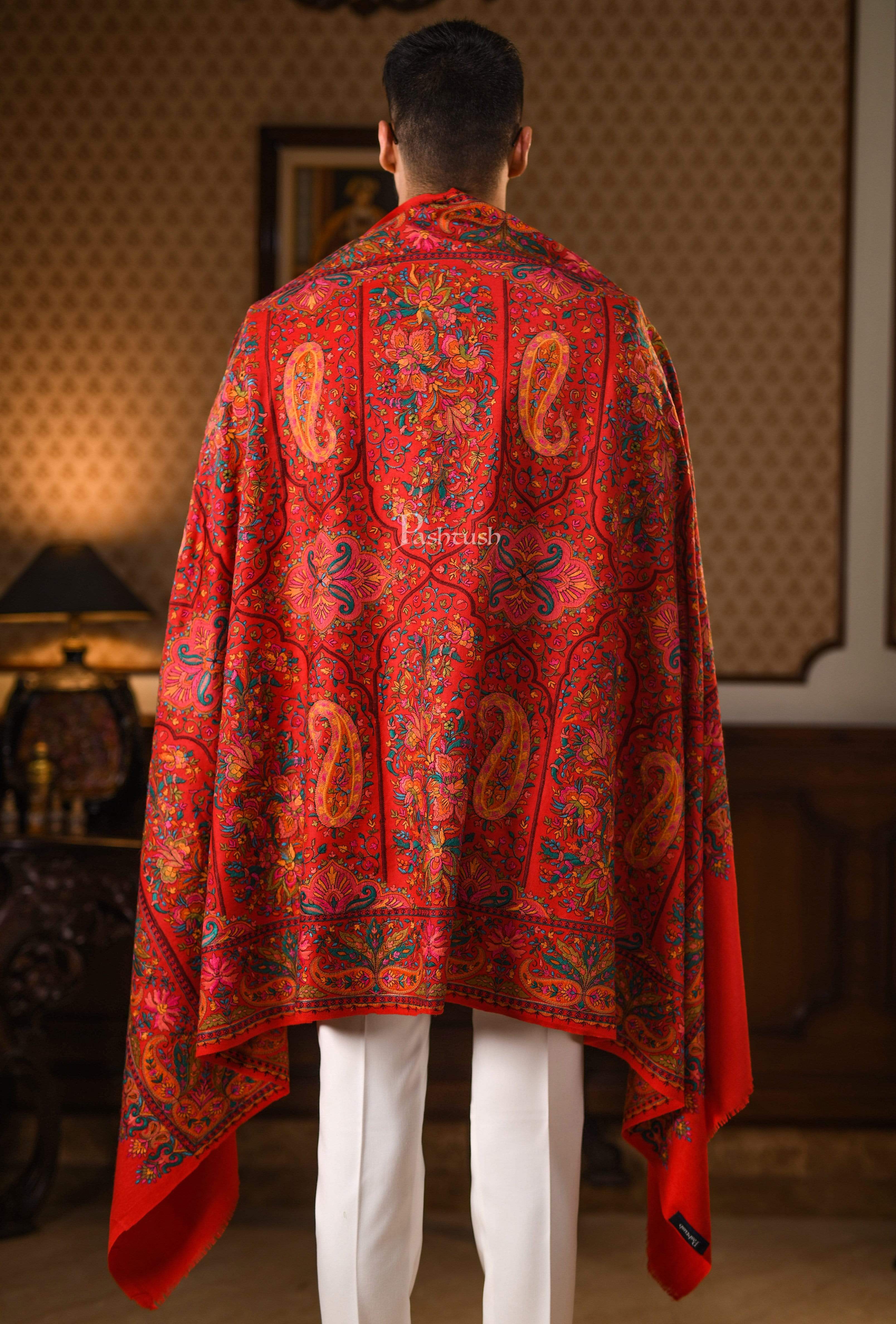 Pashtush Mens Papier-MâChé Embroidered Stole, Fine Wool With Silky Embroidery - Image 5