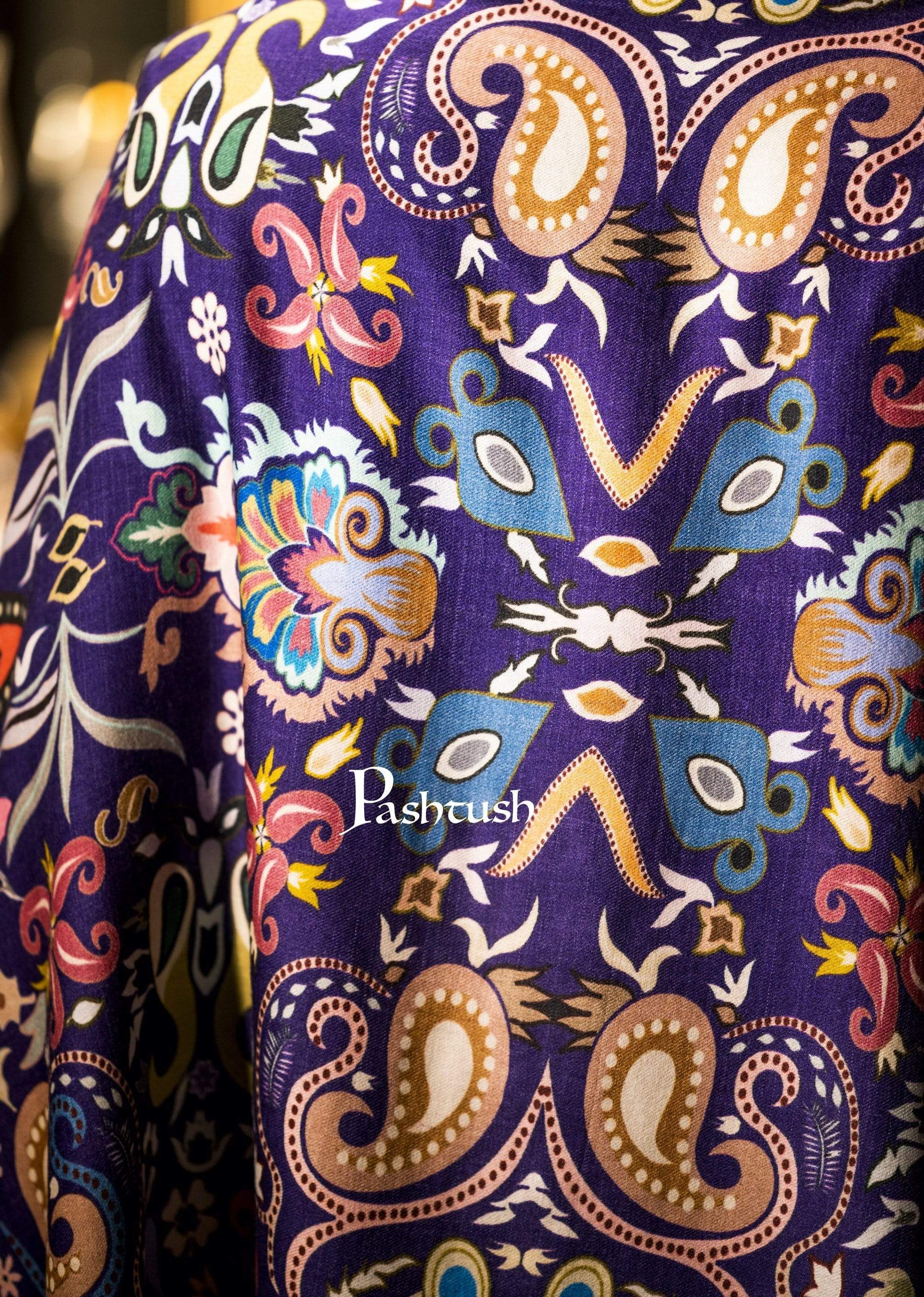 Pashtush Mens Printed Stole, Multicoloured outline, 100% Pure Wool (Woolmark Certified) - Image 4