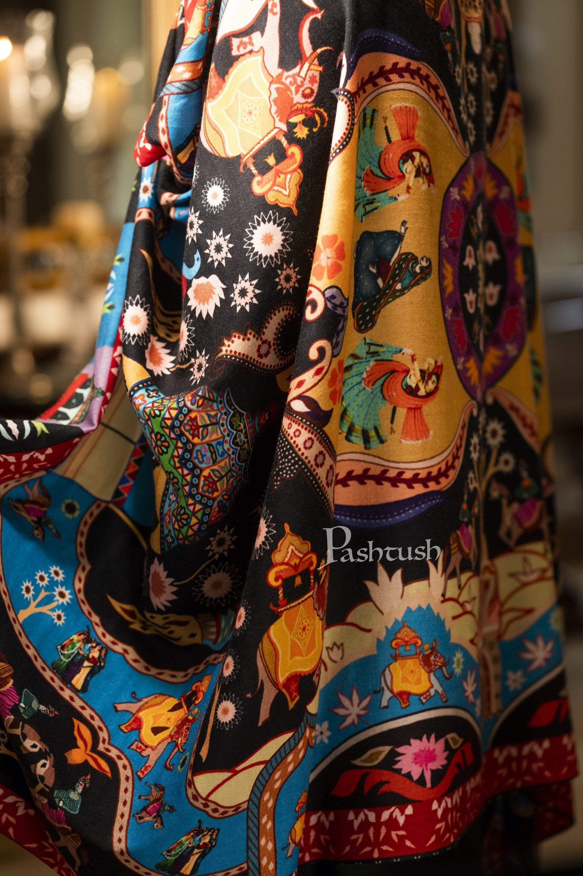 Pashtush Mens Printed Stole, Multicoloured, 100% Pure Wool (Woolmark Certified) - Image 3