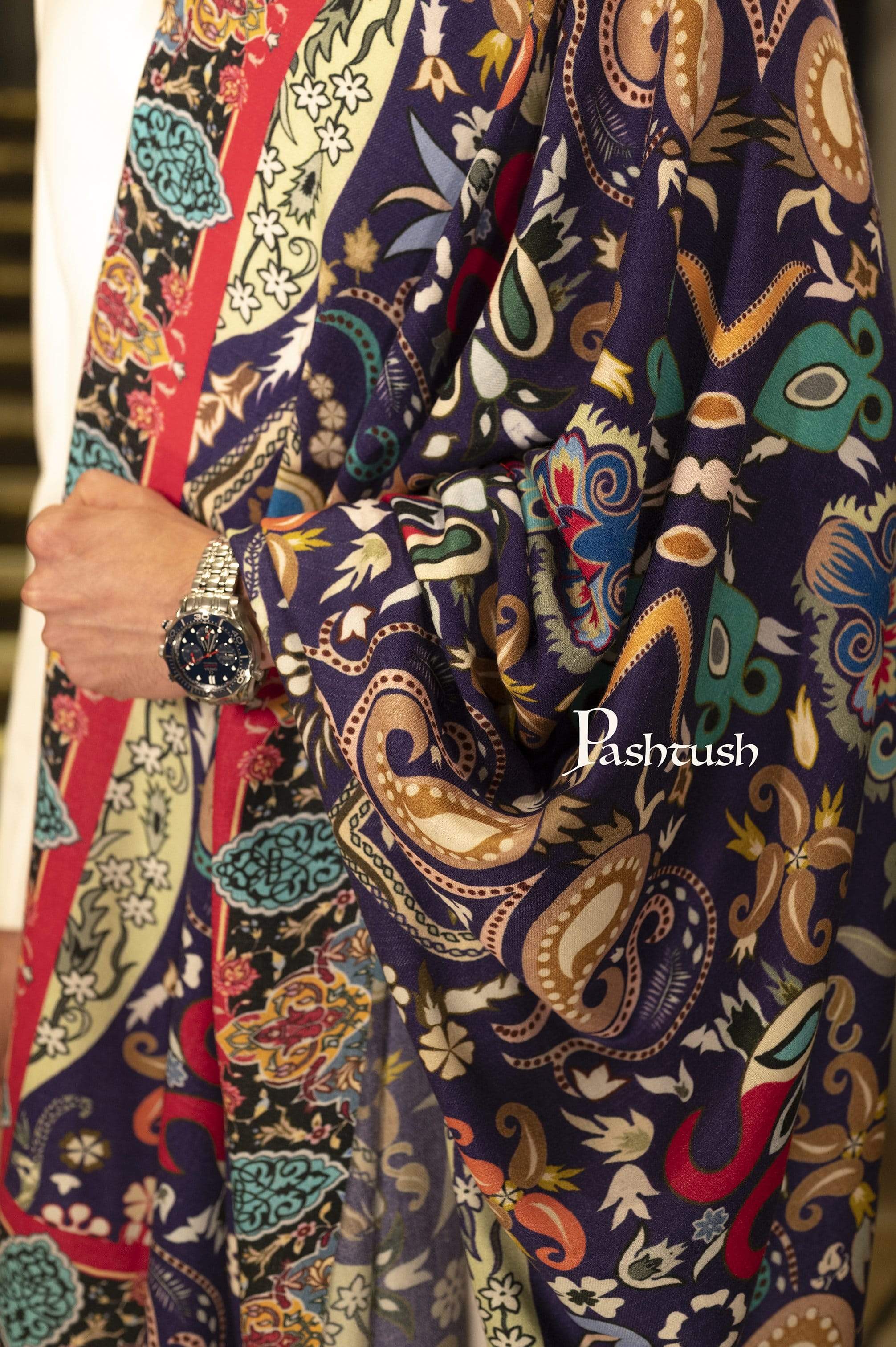 Pashtush Mens Printed Stole, Multicoloured, 100% Pure Wool (Woolmark Certified) - Image 3