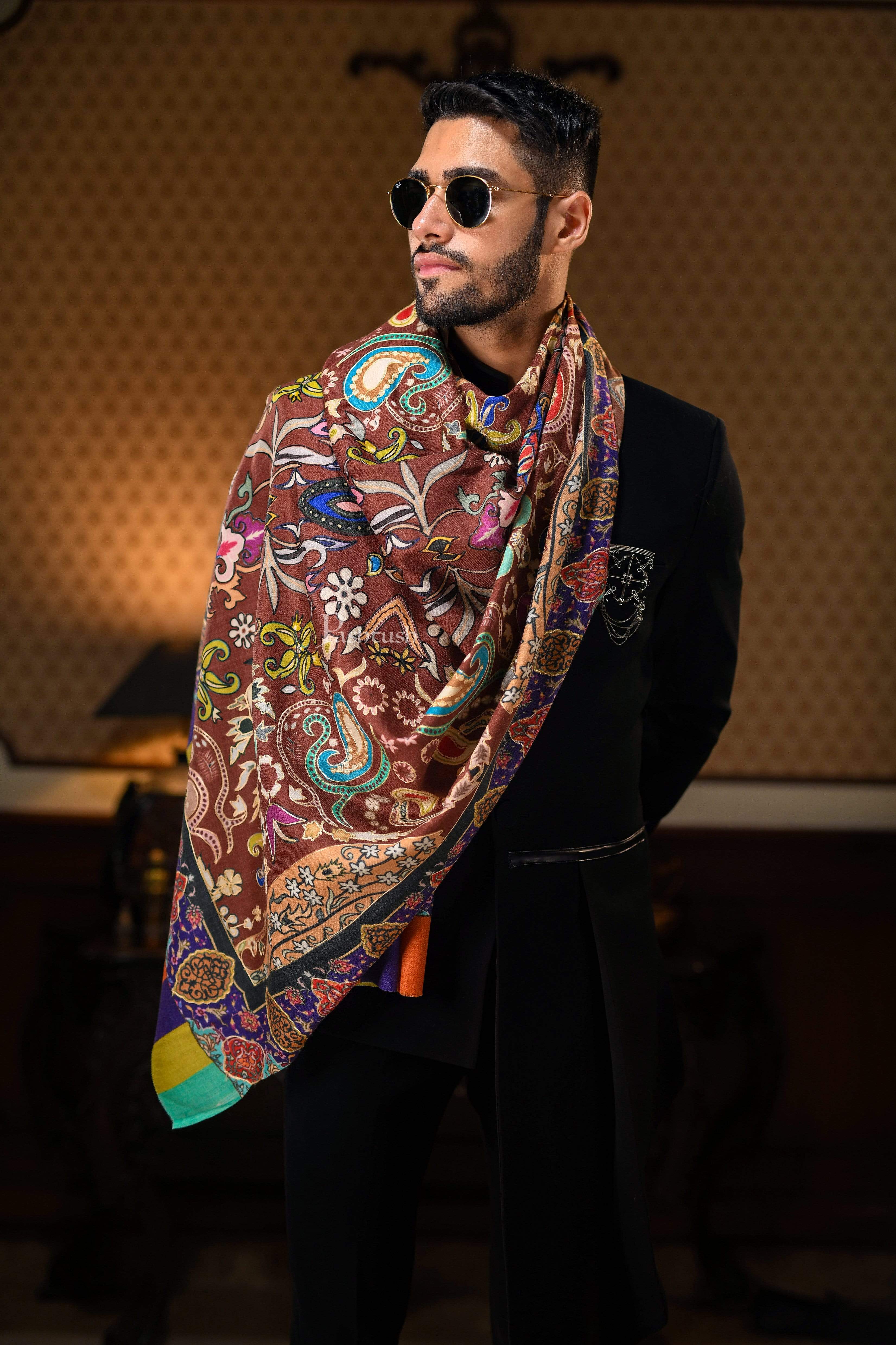 Pashtush Mens Printed Stole, Multicoloured, 100% Pure Wool (Woolmark Certified) - Image 3