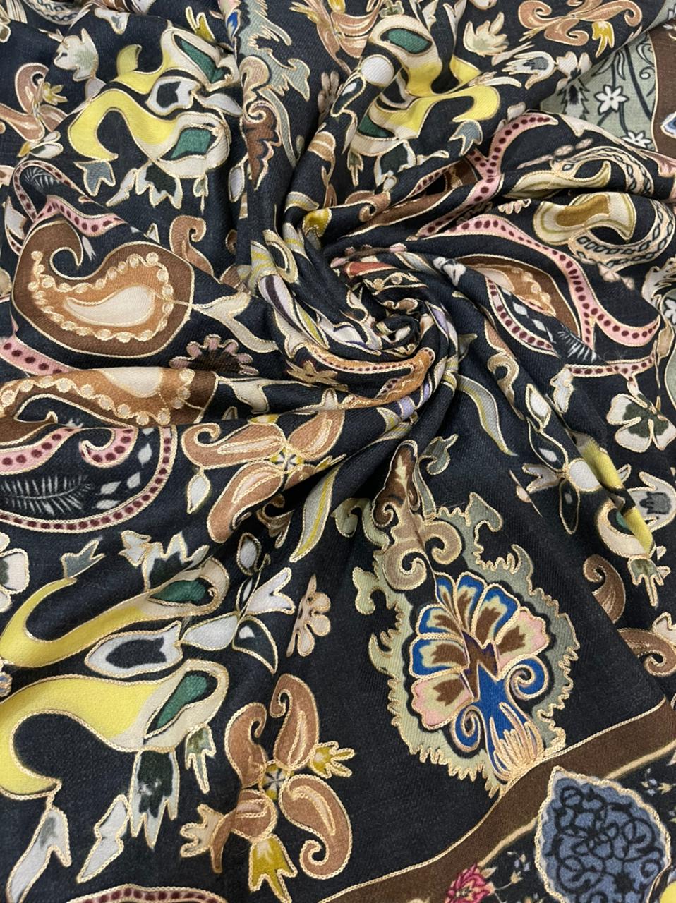Pashtush Mens Printed Stole, Multicoloured, 100% Pure Wool (Woolmark Certified) Black - Image 2