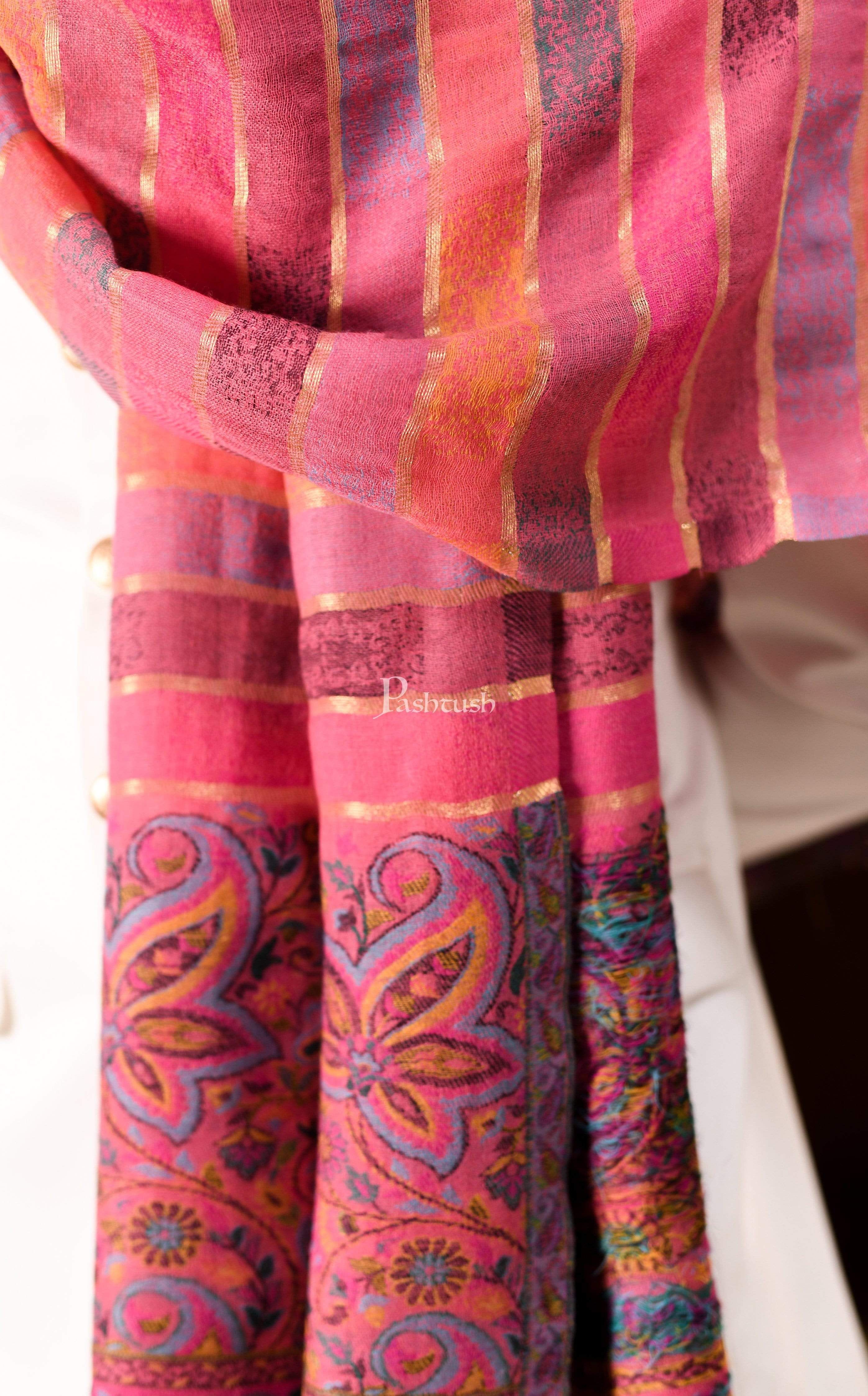 Pashtush Mens Pure Wool Striped Ethnic Stole - Image 3