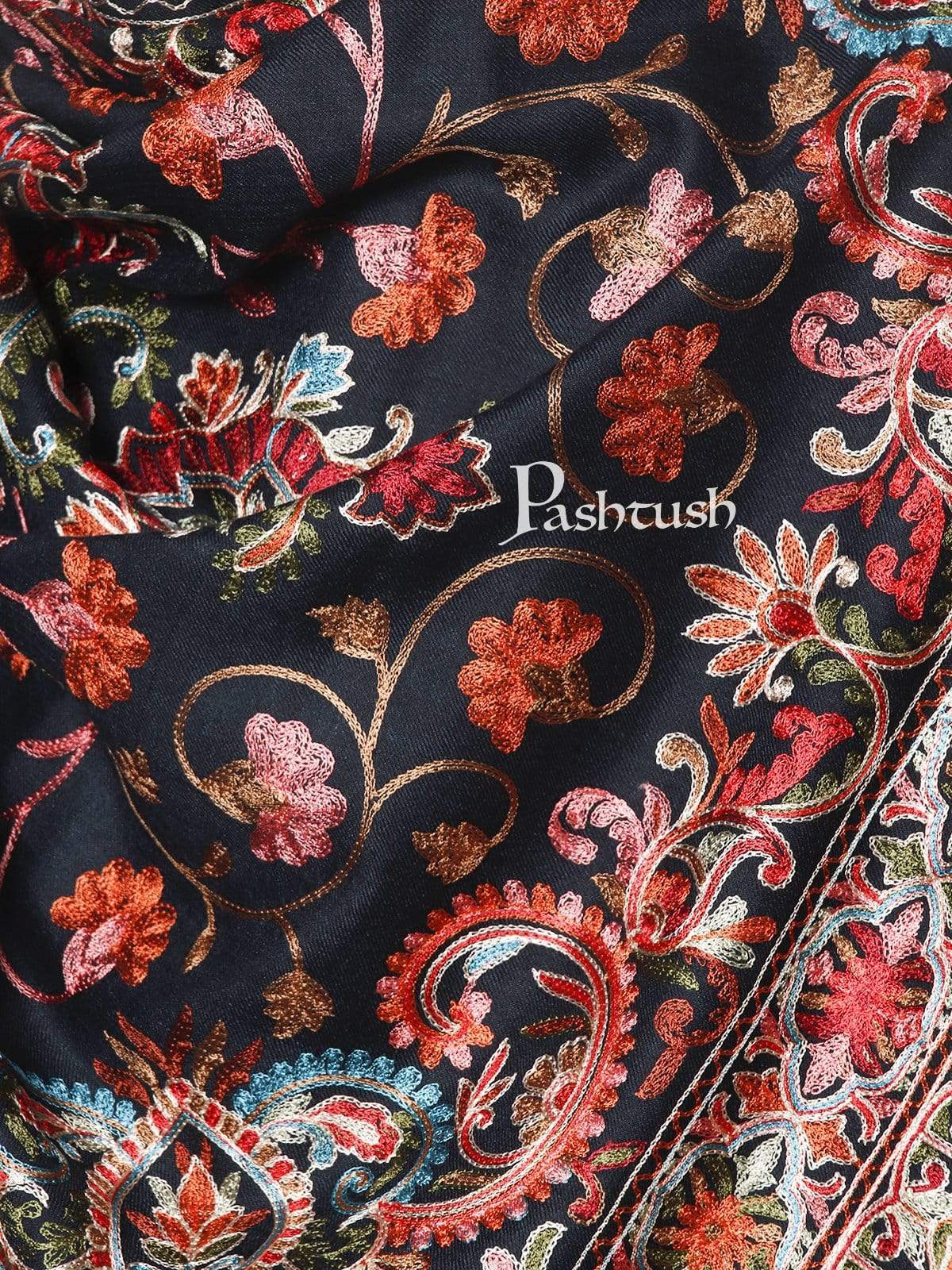 Pashtush Mens Regal Collection, Fine Wool Embroidery Stole, Rich Black - Image 2