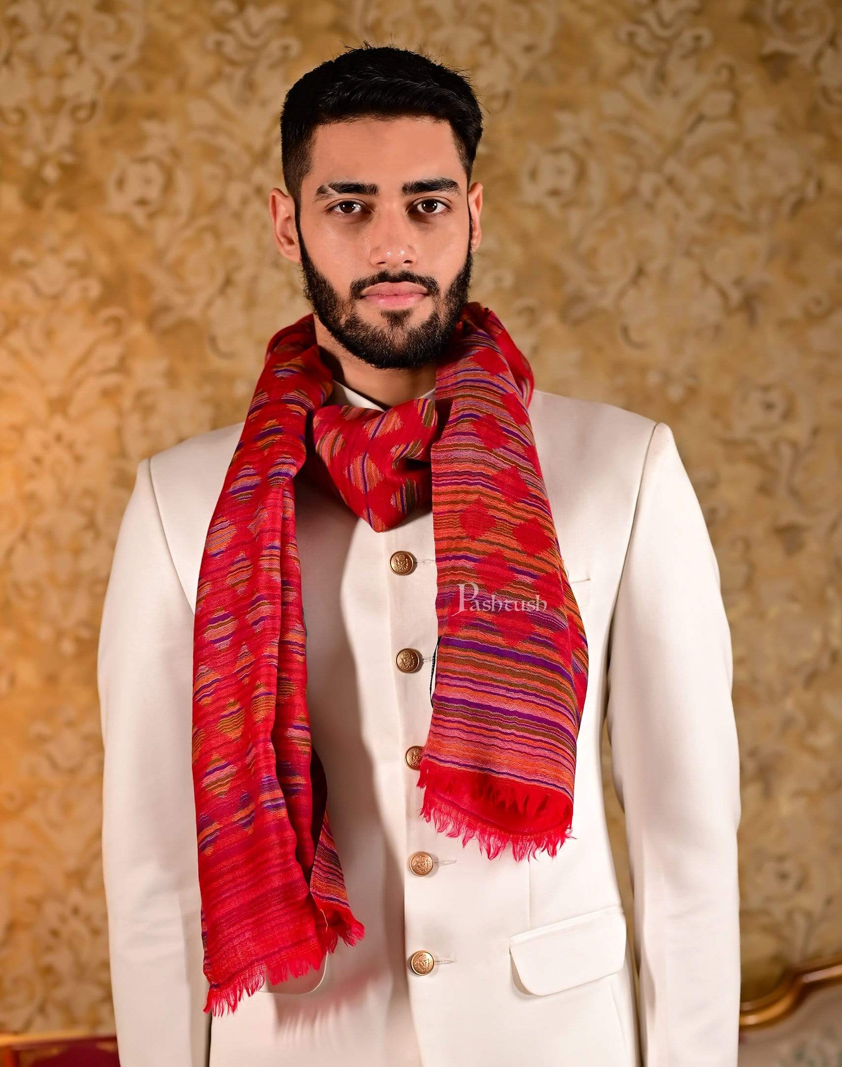 Pashtush Mens Reversible Stole, 100% Pure Wool With Woolmark Certification, Multi Coloured - Image 6