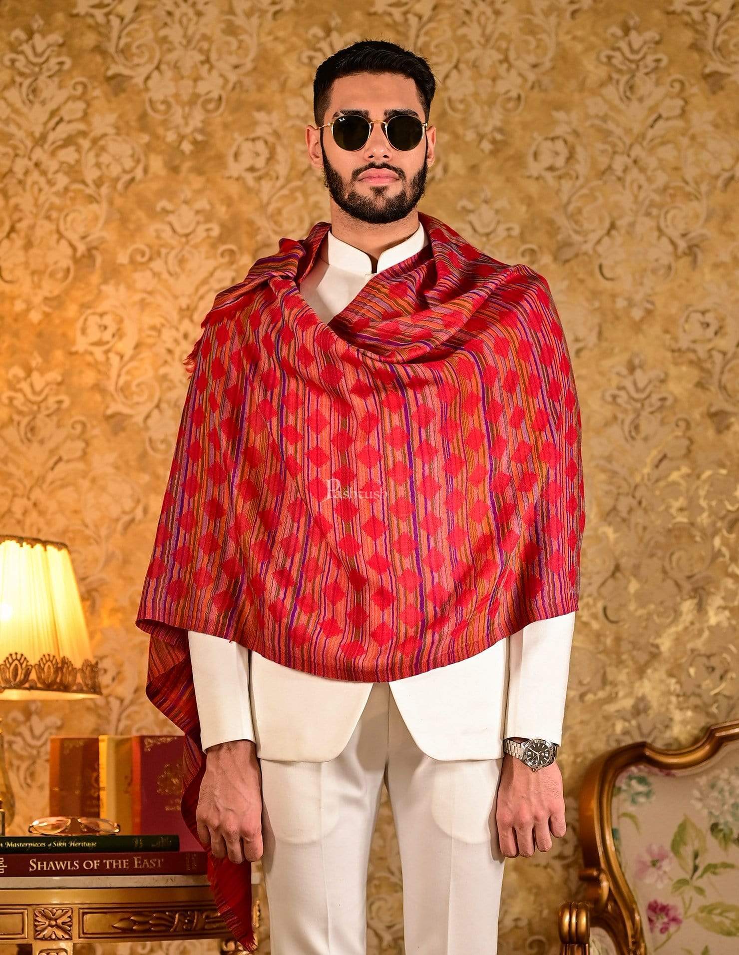 Pashtush Mens Reversible Stole, 100% Pure Wool With Woolmark Certification, Multi Coloured - Image 8