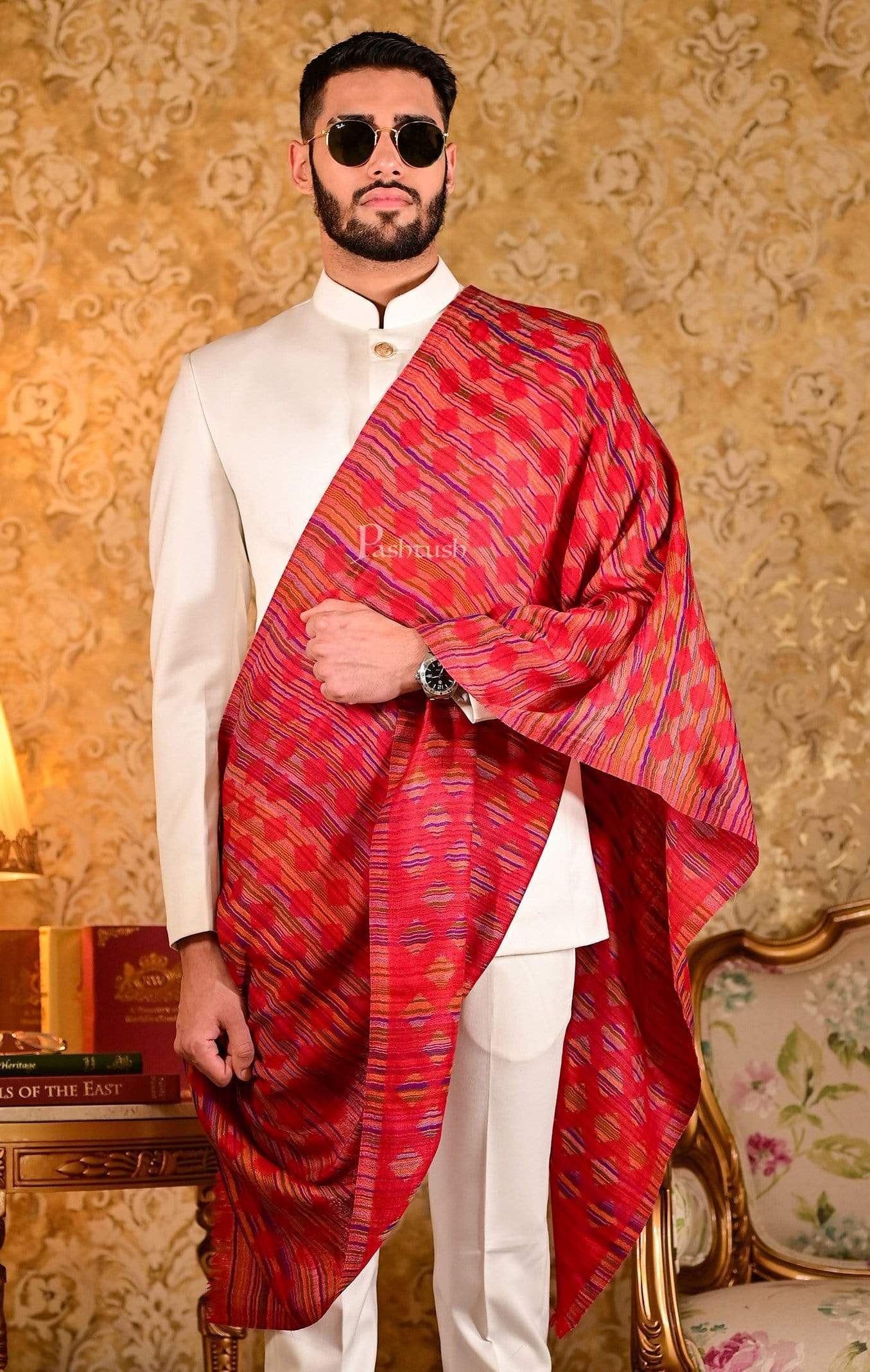 Pashtush Mens Reversible Stole, 100% Pure Wool With Woolmark Certification, Multi Coloured - Image 9