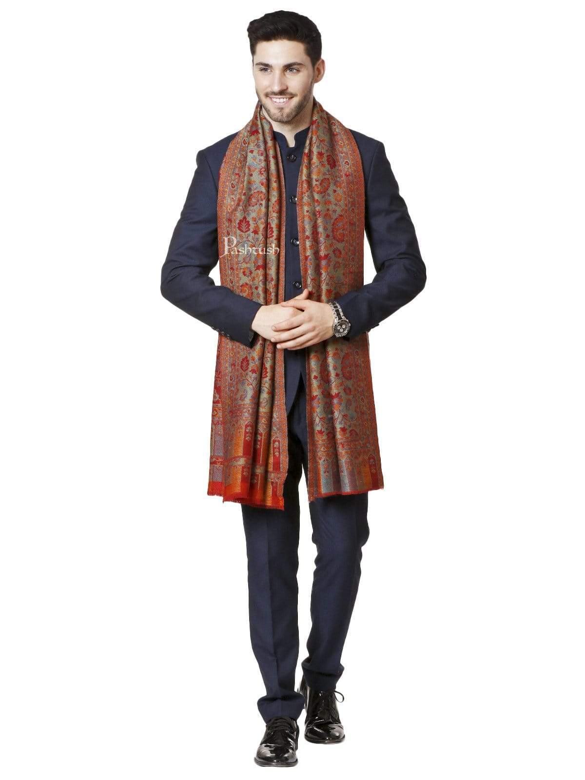 Pashtush Mens Reversible Stole, Chanting Paisley Weave Scarf, Deep Maroon - Image 5