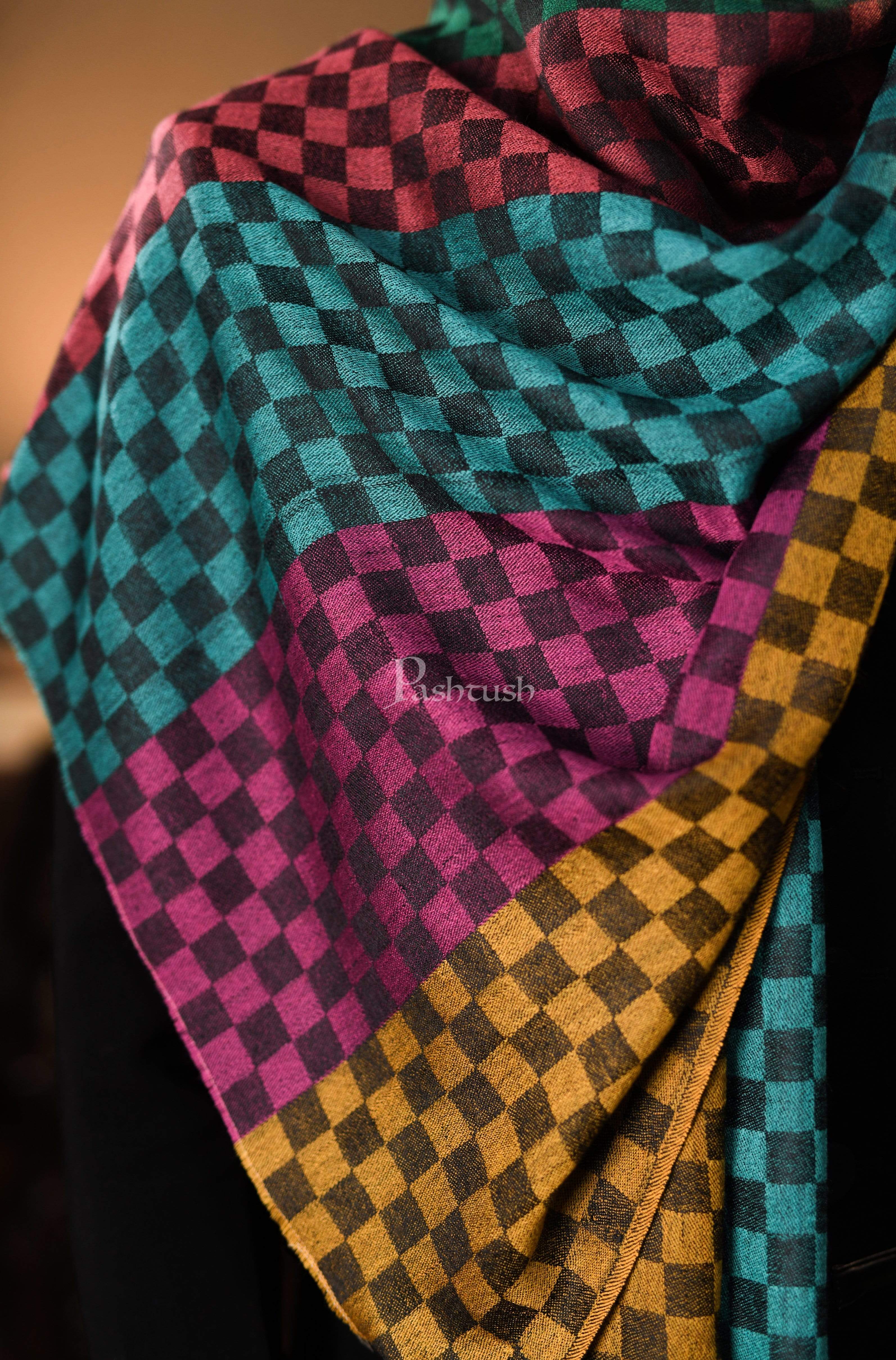 Pashtush Mens Reversible Stole, Checkered Design Multi Coloured - Image 2