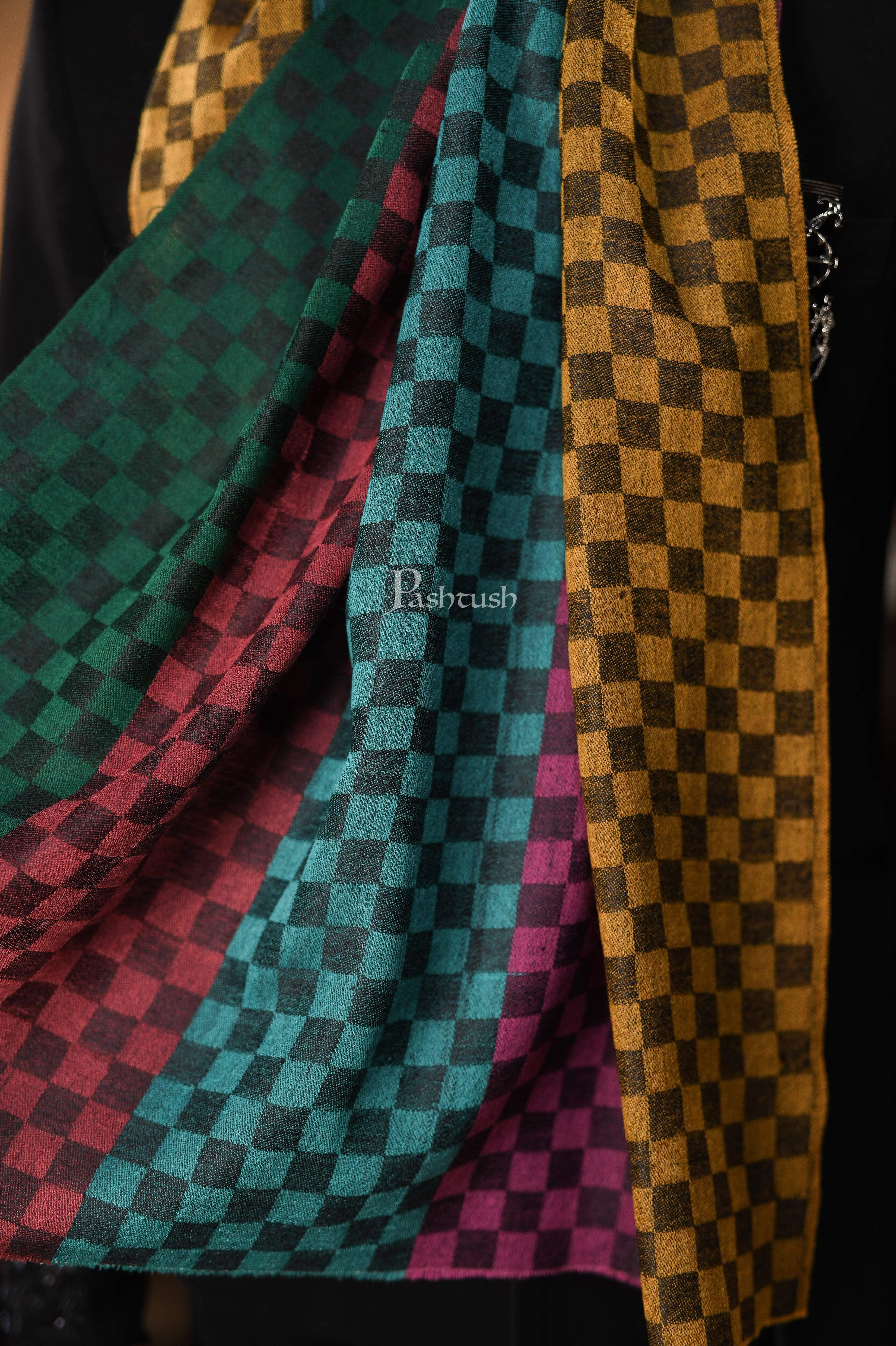 Pashtush Mens Reversible Stole, Checkered Design Multi Coloured - Image 4
