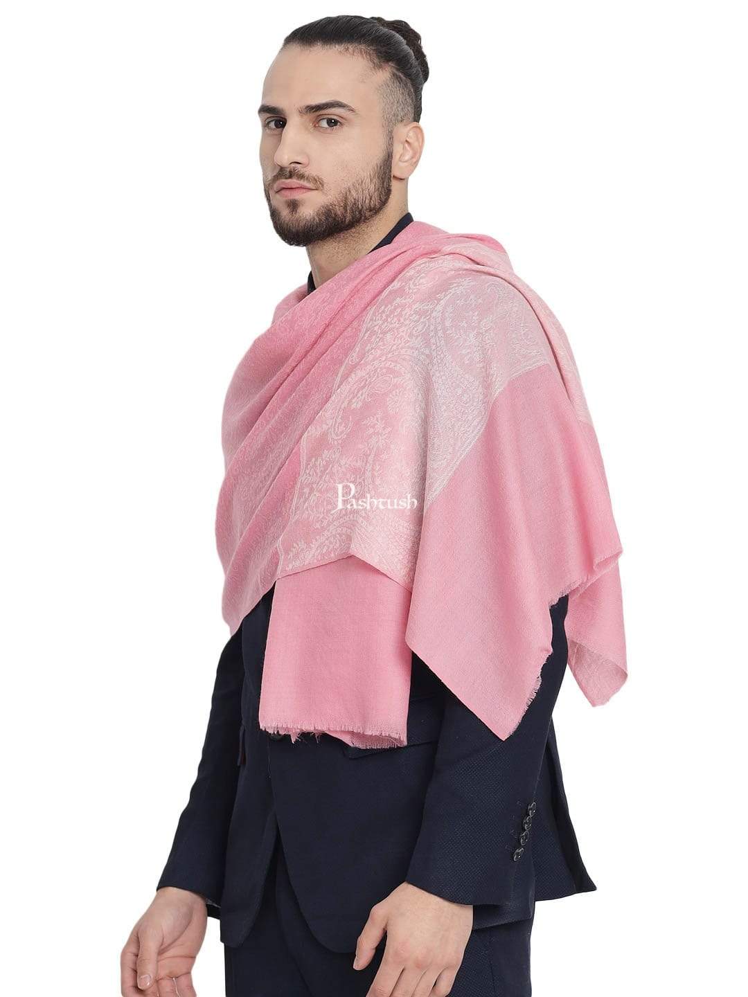 Pashtush Mens Reversible Extra Fine Wool Stole, With Paiseley Weave, Pink - Image 5