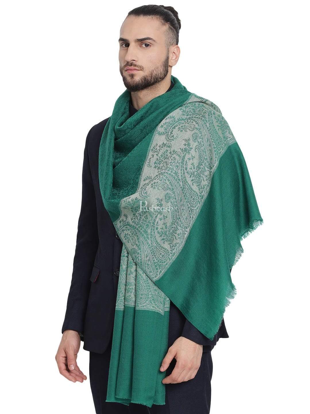 Pashtush Mens Scarf With Chanting Paisleys Design, Soft And Warm, Emerald Green - Image 3