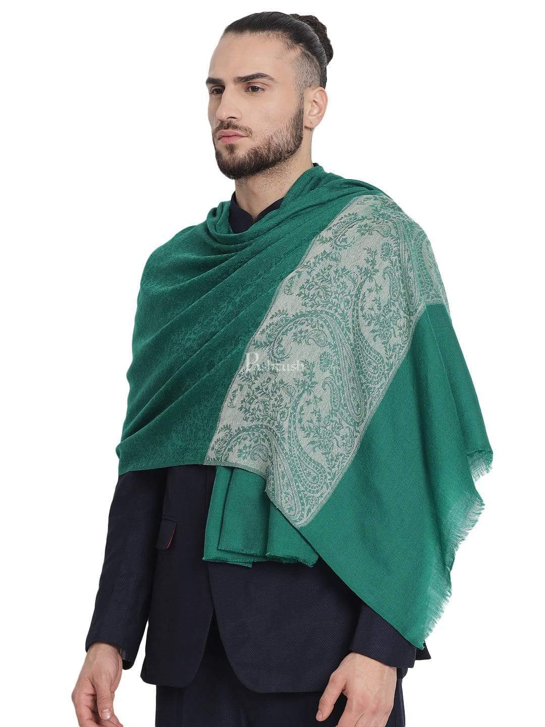 Pashtush Mens Scarf With Chanting Paisleys Design, Soft And Warm, Emerald Green - Image 4