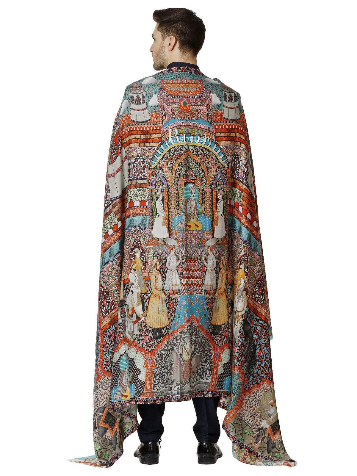 Pashtush Mens Mughal Darbar Printed Shawl, 100% Pure, Woolmark Certified, Full Size - Image 2