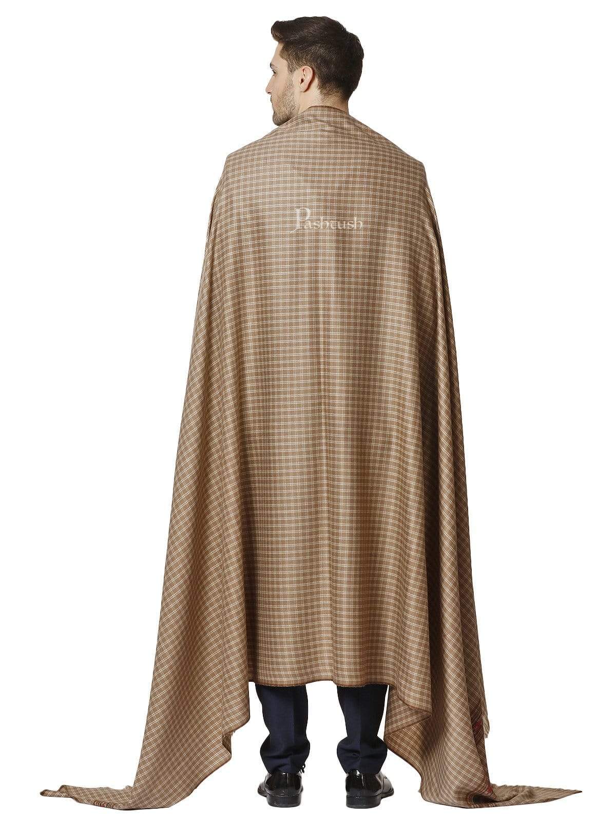 Pashtush Woven Aztec Design Mens Full Size Shawl In Extra Fine Wool - Taupe - Image 6