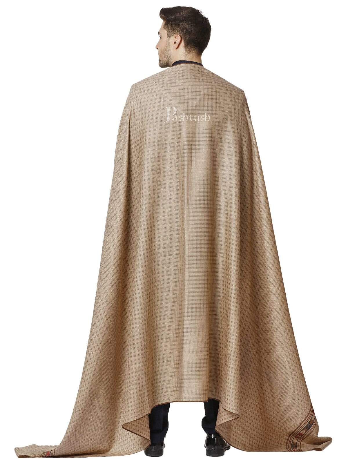 Pashtush Mens Aztec Weave Shawl With Checkered Weave, Beige - Image 3