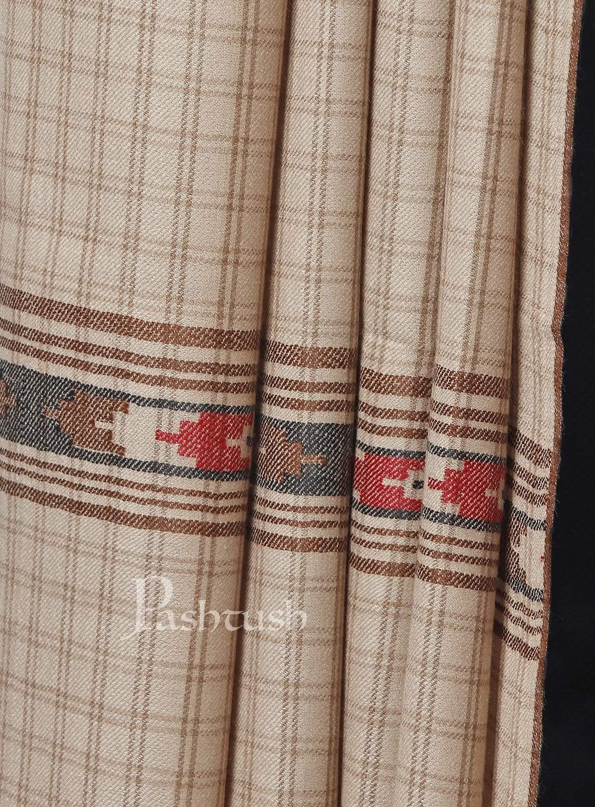 Pashtush Mens Aztec Weave Shawl With Checkered Weave, Beige - Image 5