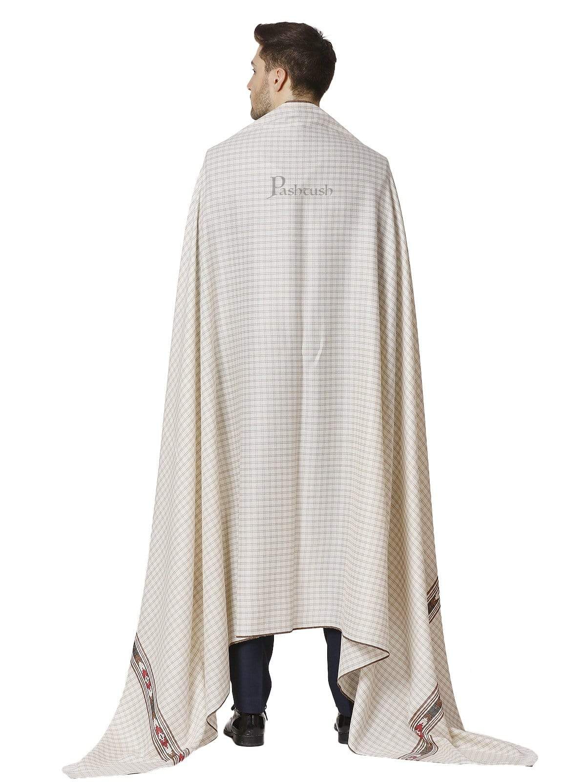 Pashtush Mens Aztec Weave Shawl With Checkered Weave, White - Image 4