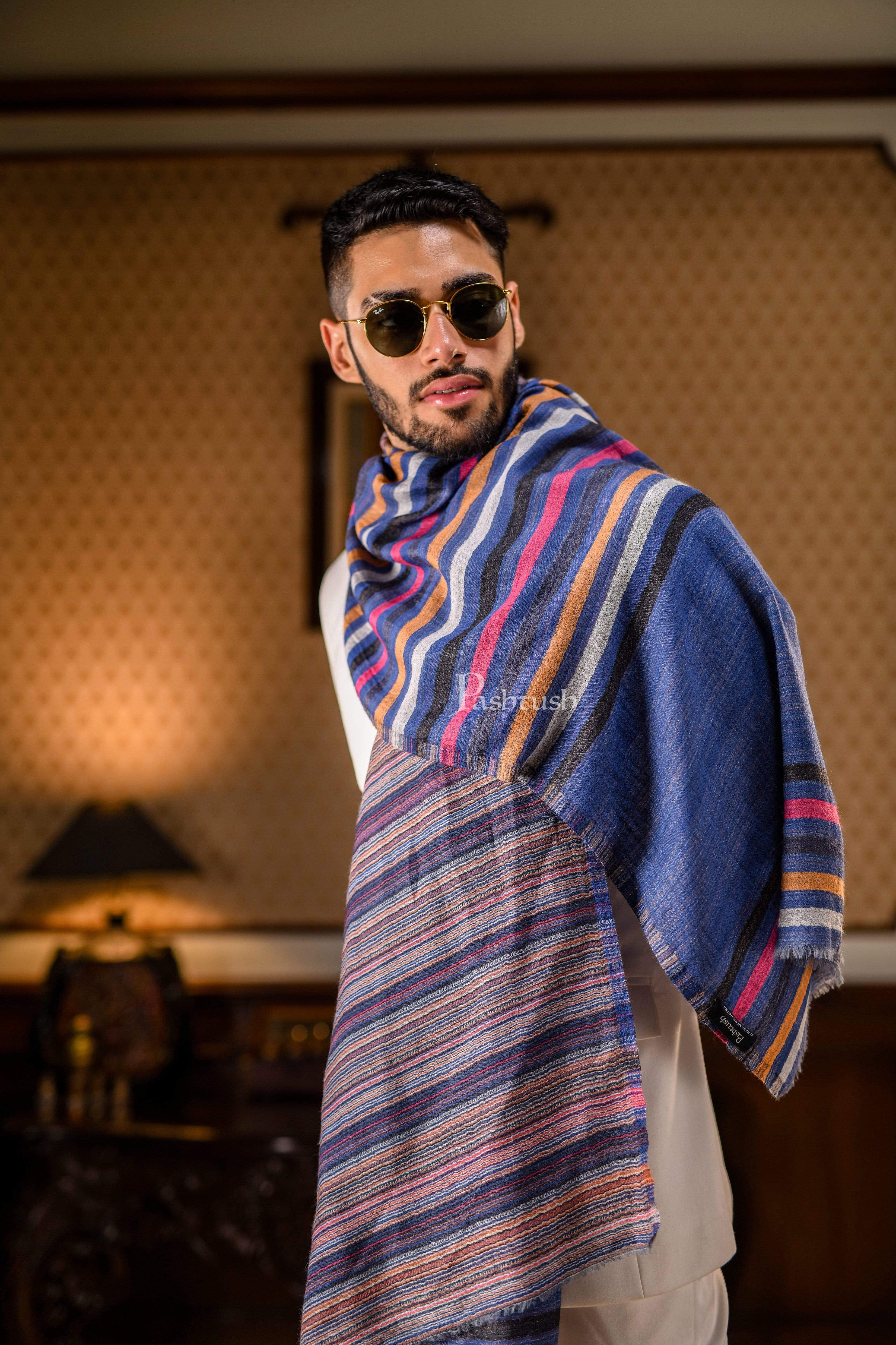 Pashtush Mens Cashmere And Wool Blended Scarf, With Fluro-Neon Stripes - Image 3