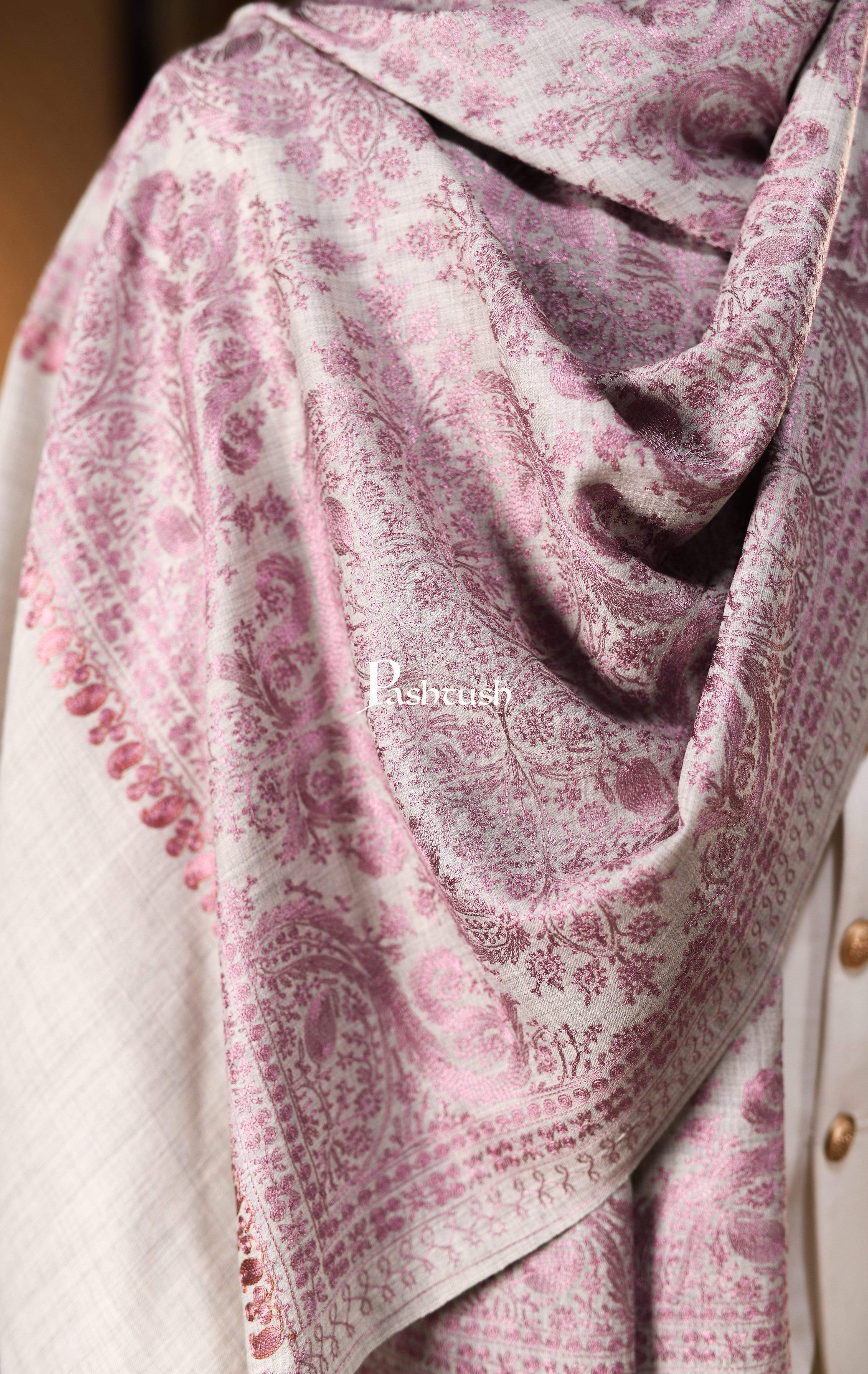 Pashtush Mens Silk-Fine Wool Fine Wool, Nalki Embroidery Needlework Stole - Image 2