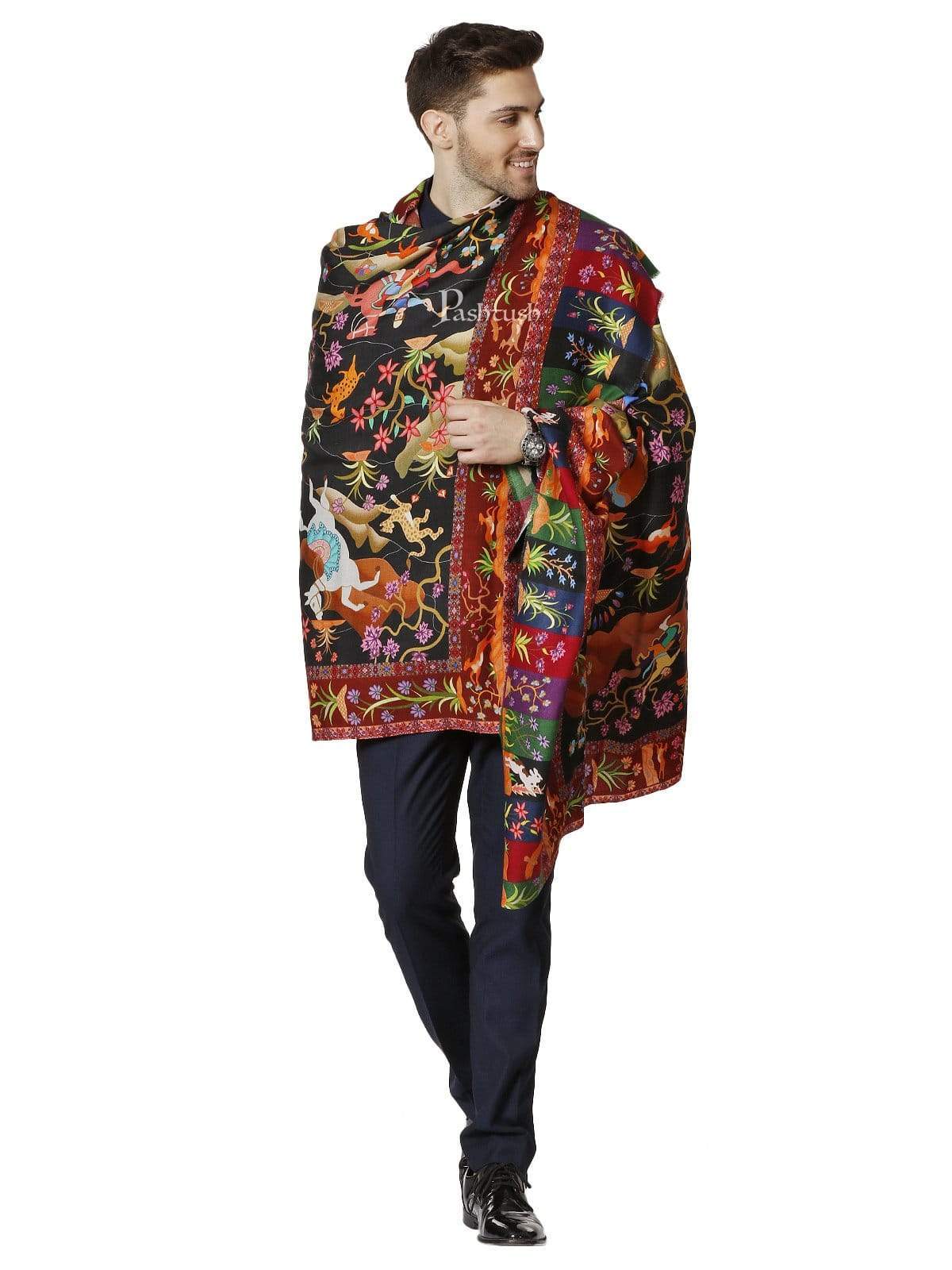 Pashtush Mens Mughal Shikaardar, Luxury Printed Shawl On 100% Pure Wool, Woolmark Certified - Image 4