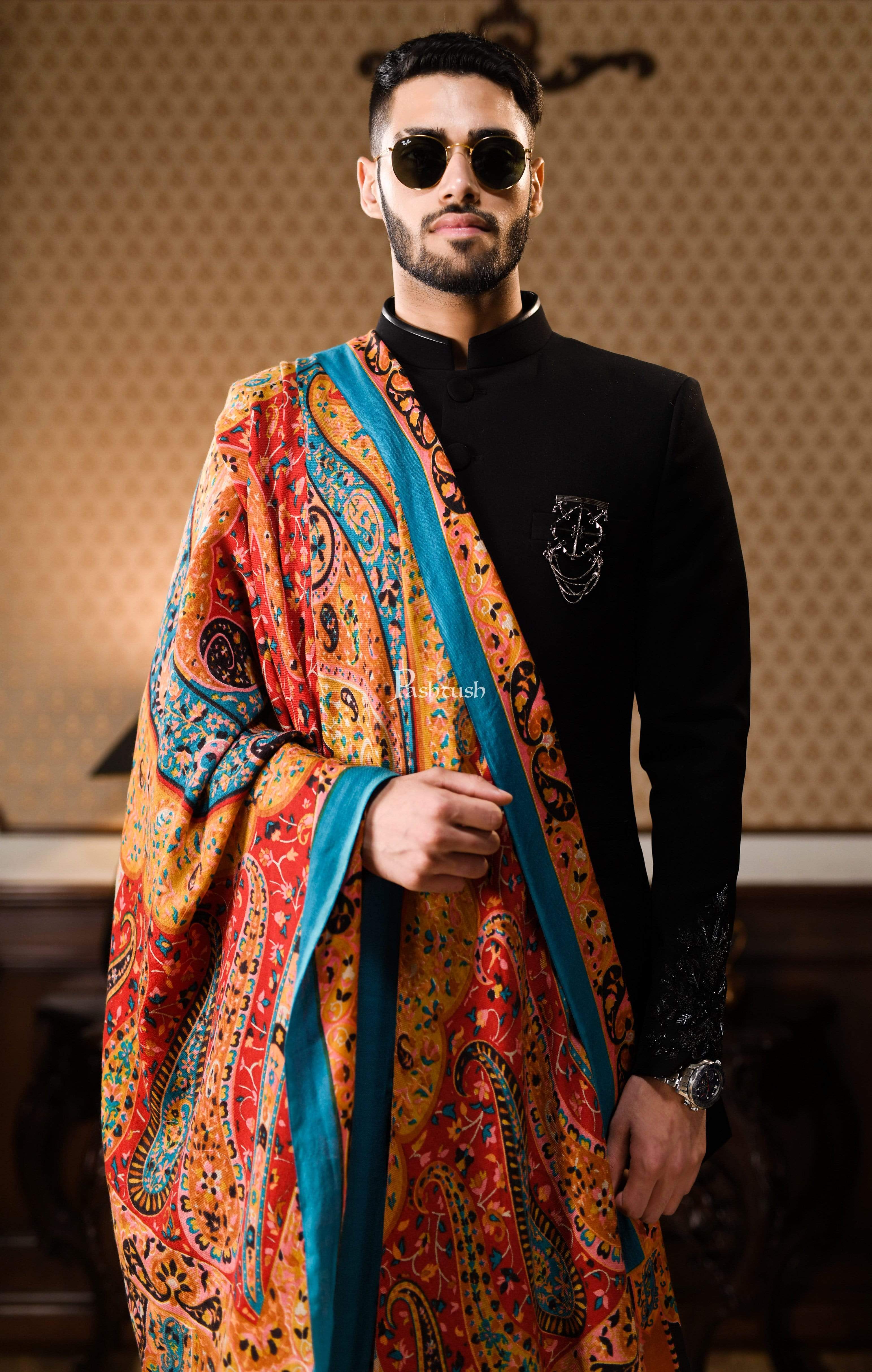 Pashtush Mens Woven Ethnic Shawl, Mens Lohi , Full Size, Fine Soft Wool