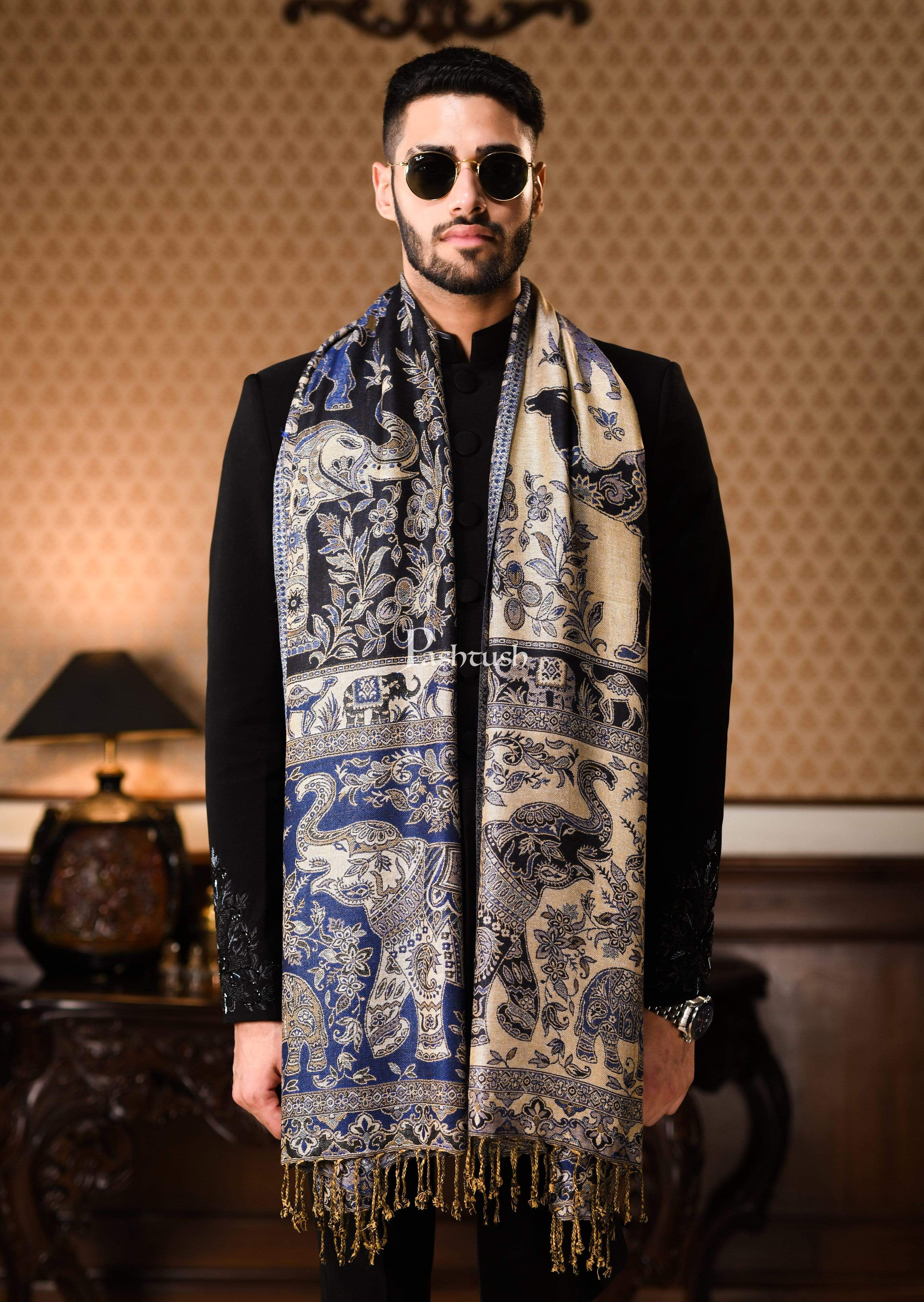 Pashtush Mens Bamboo Reversible Muffler Tribal Elephants