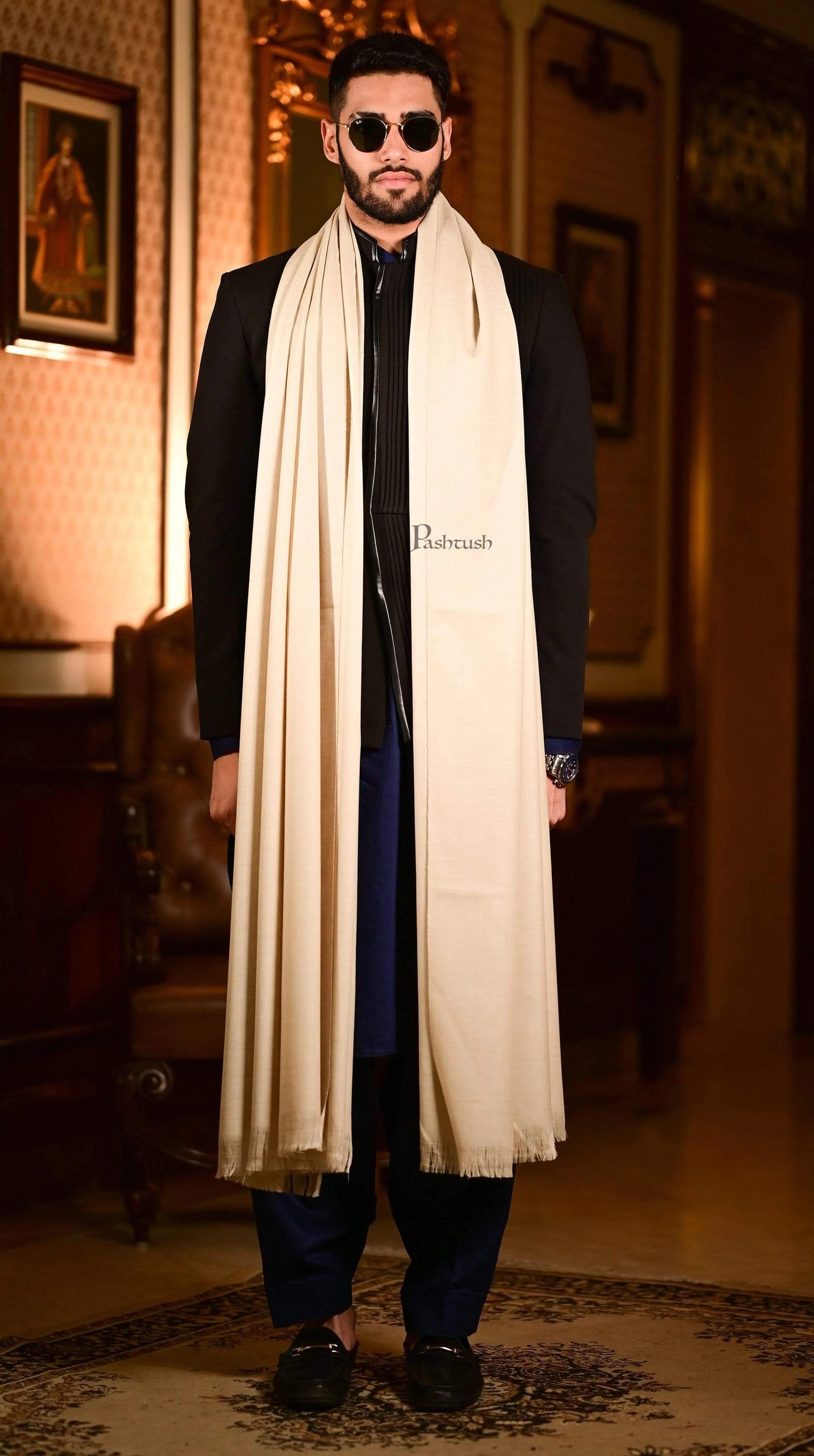 Pashtush Mens Pure Wool Full Size Shawl, Fine Count-Thick Weave. (Woolmark Certified) - Image 5