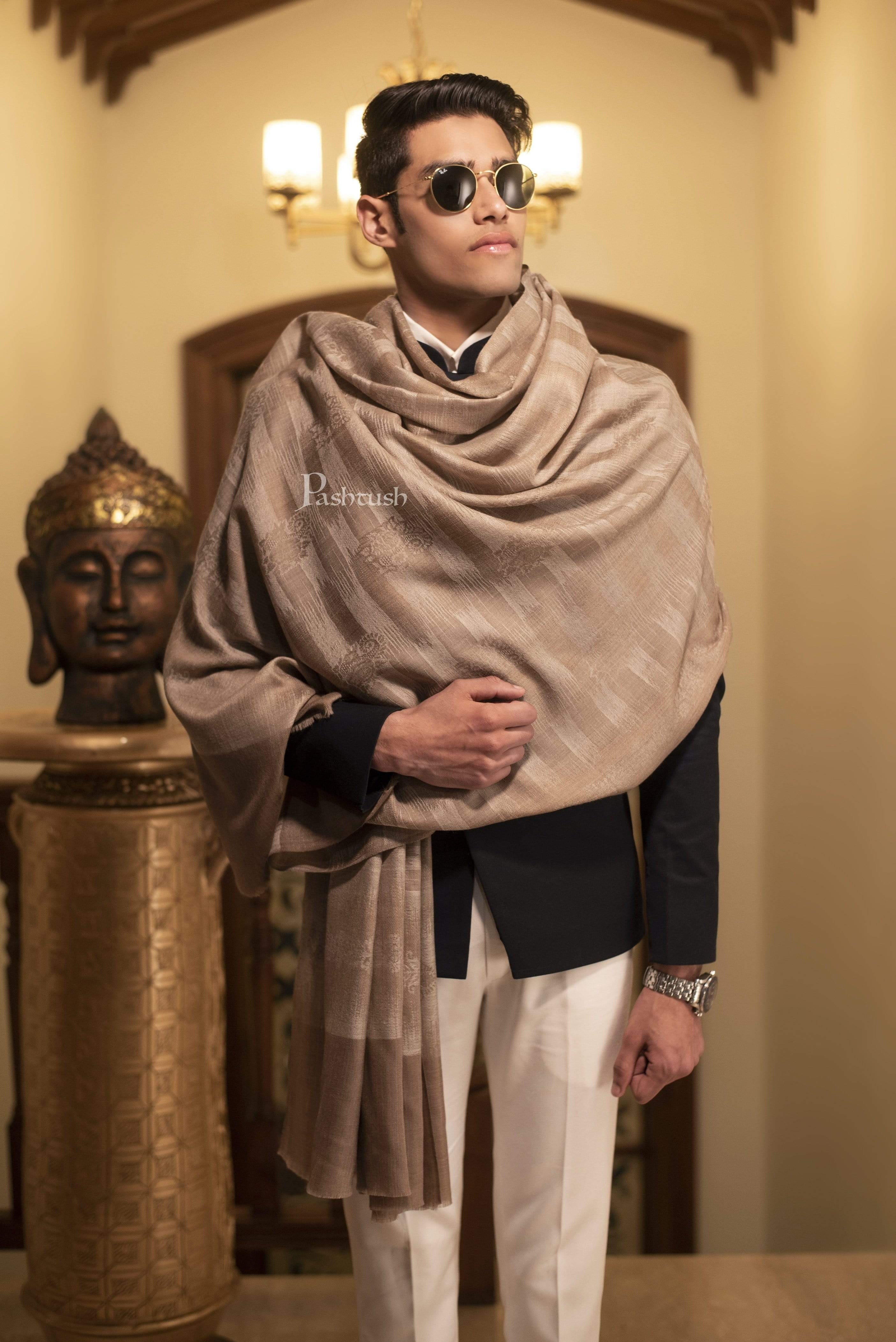 Pashtush Mens Shawl, Fine Wool Jacquard Weave Shawl, Soft And Light Weight