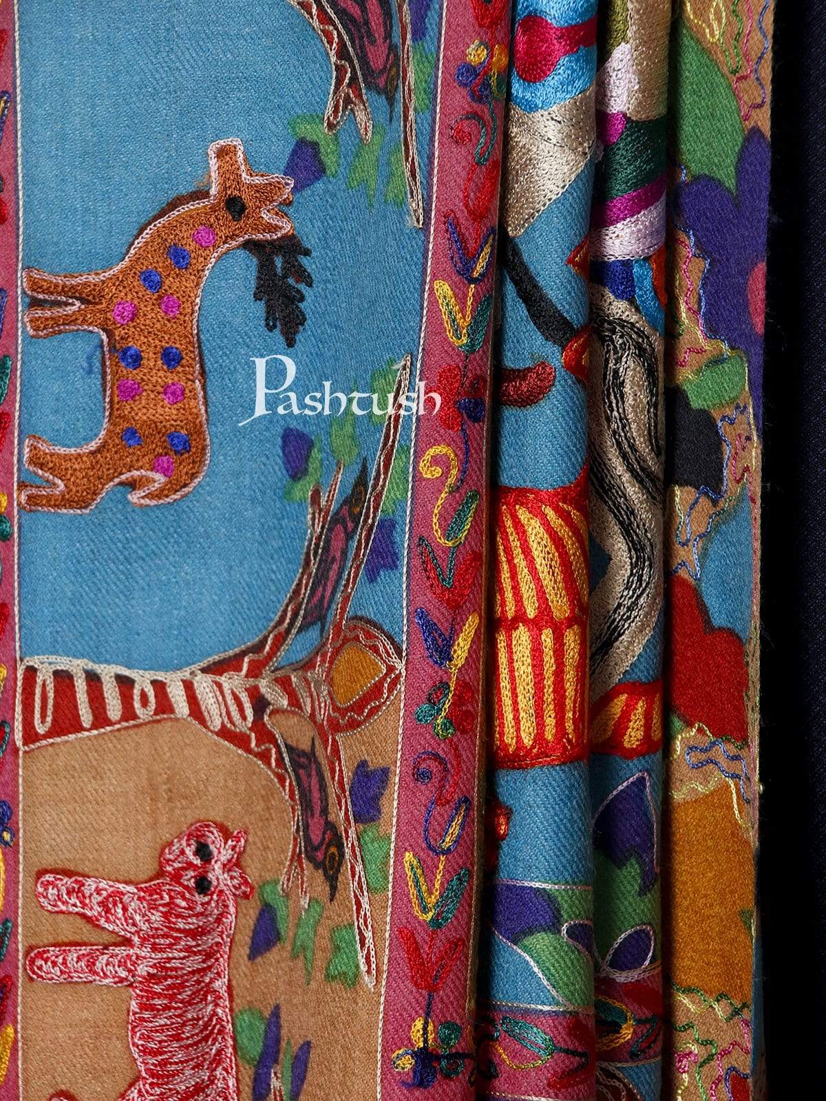 Pashtush Mens Shikaar-Dar Hand Embroidered, Shawl In Fine Wool - Image 6