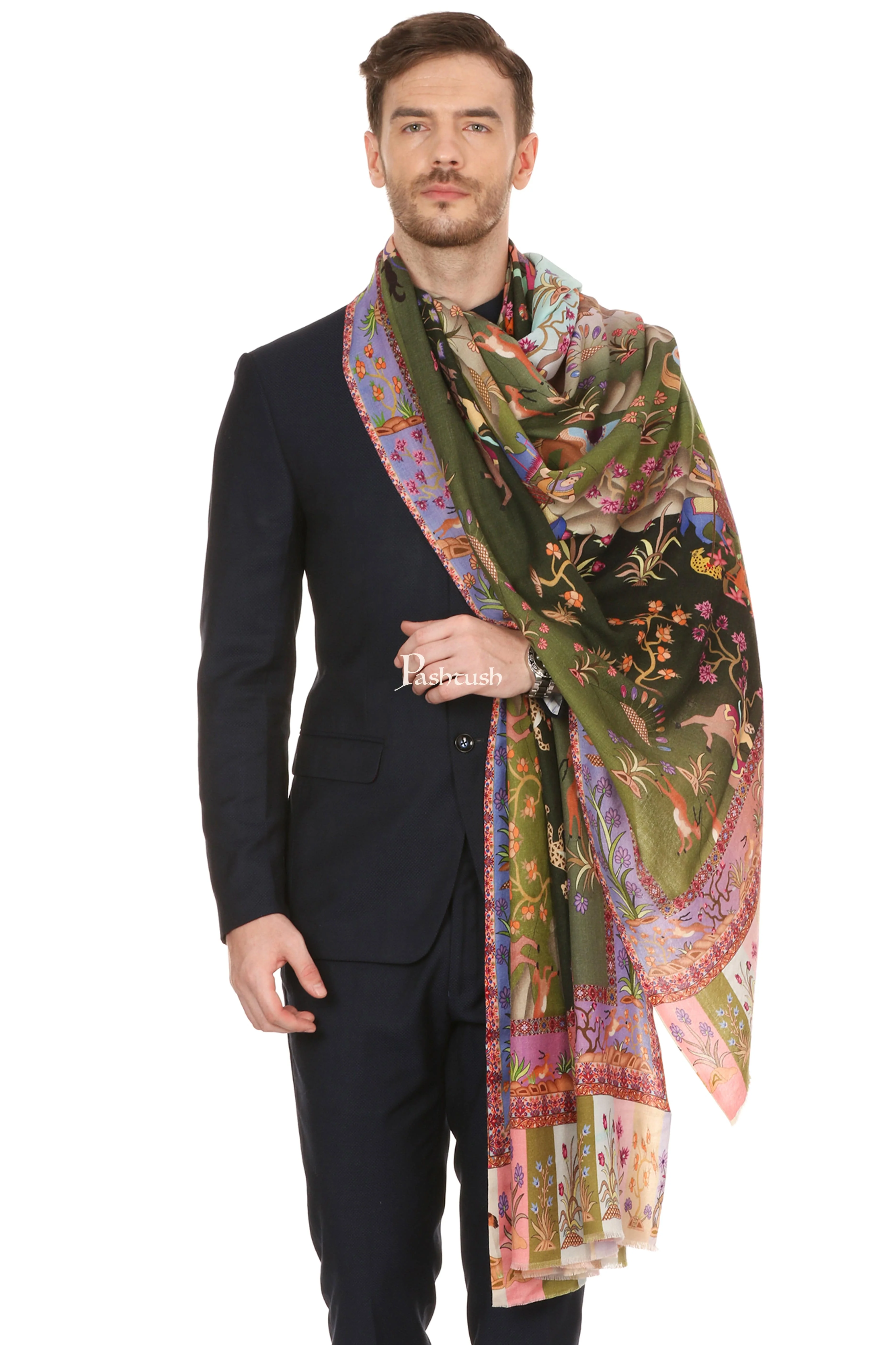 Pashtush Mens Shikaardar Shawl, 100% Pure Wool, Woolmark Certified, Full Size - Image 3