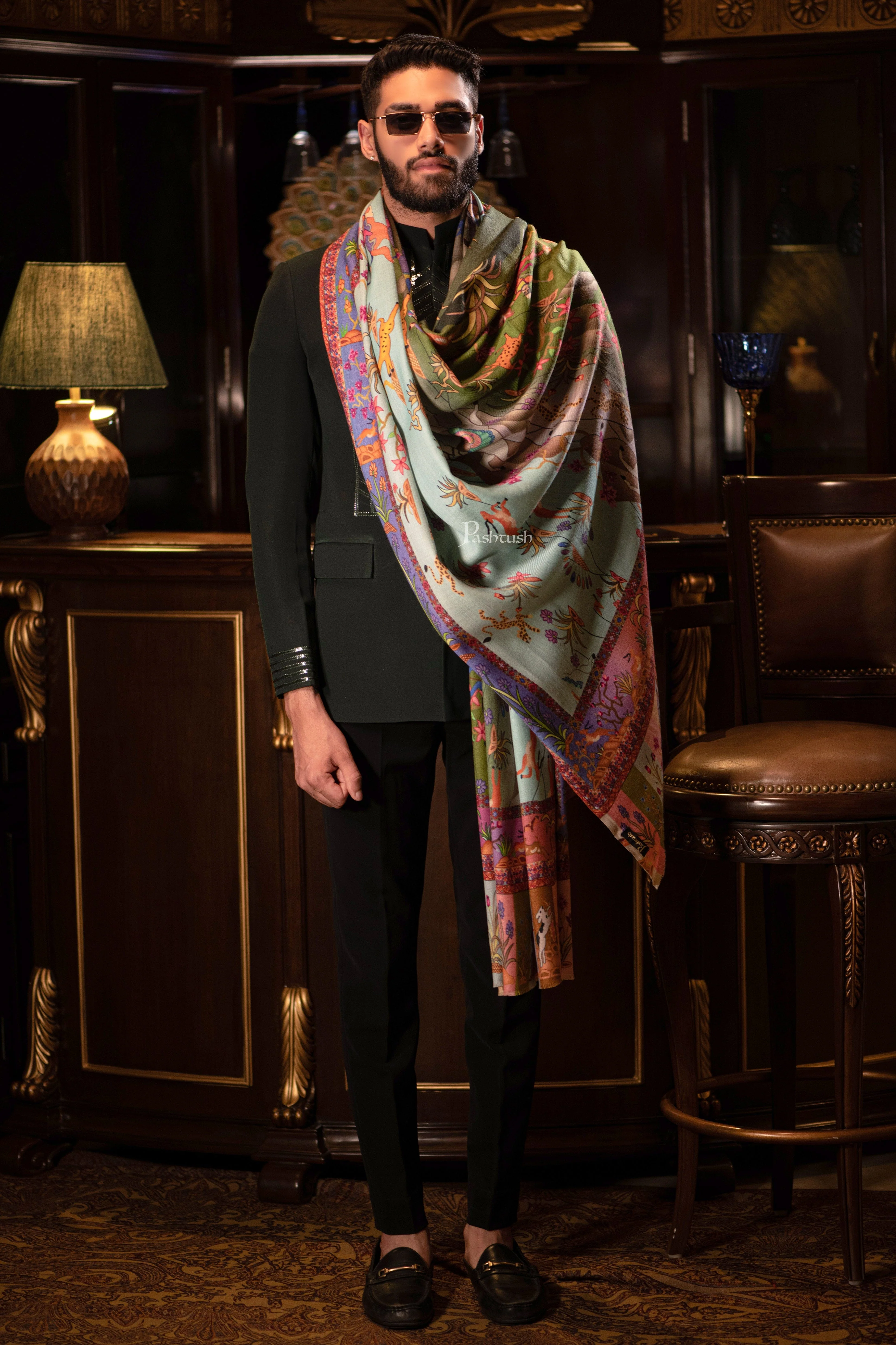 Pashtush Mens Shikaardar Shawl, 100% Pure Wool, Woolmark Certified, Full Size, Multicolour - Image 3