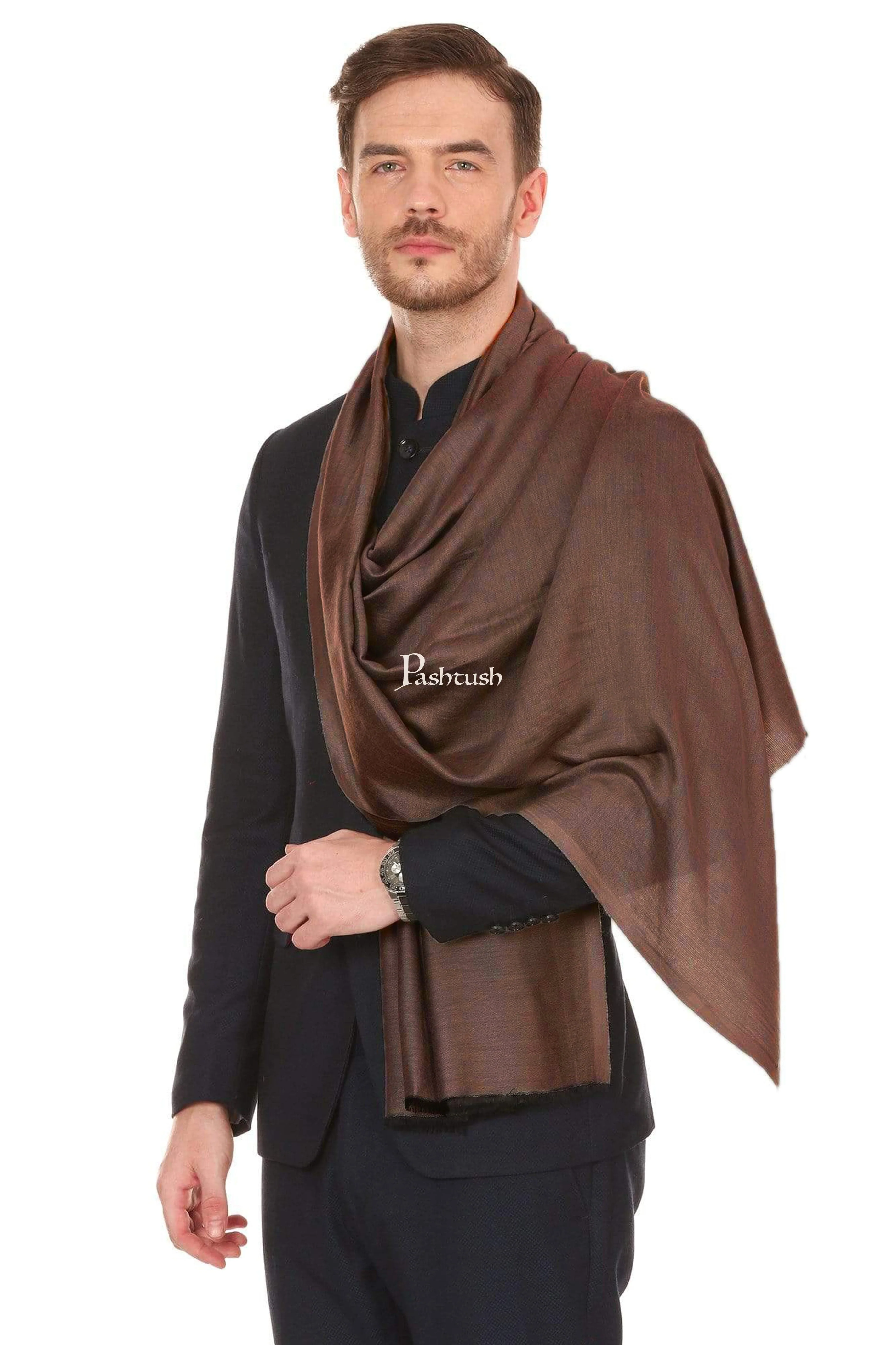 Pashtush Mens Soft Bamboo Reversible Stole, Brown