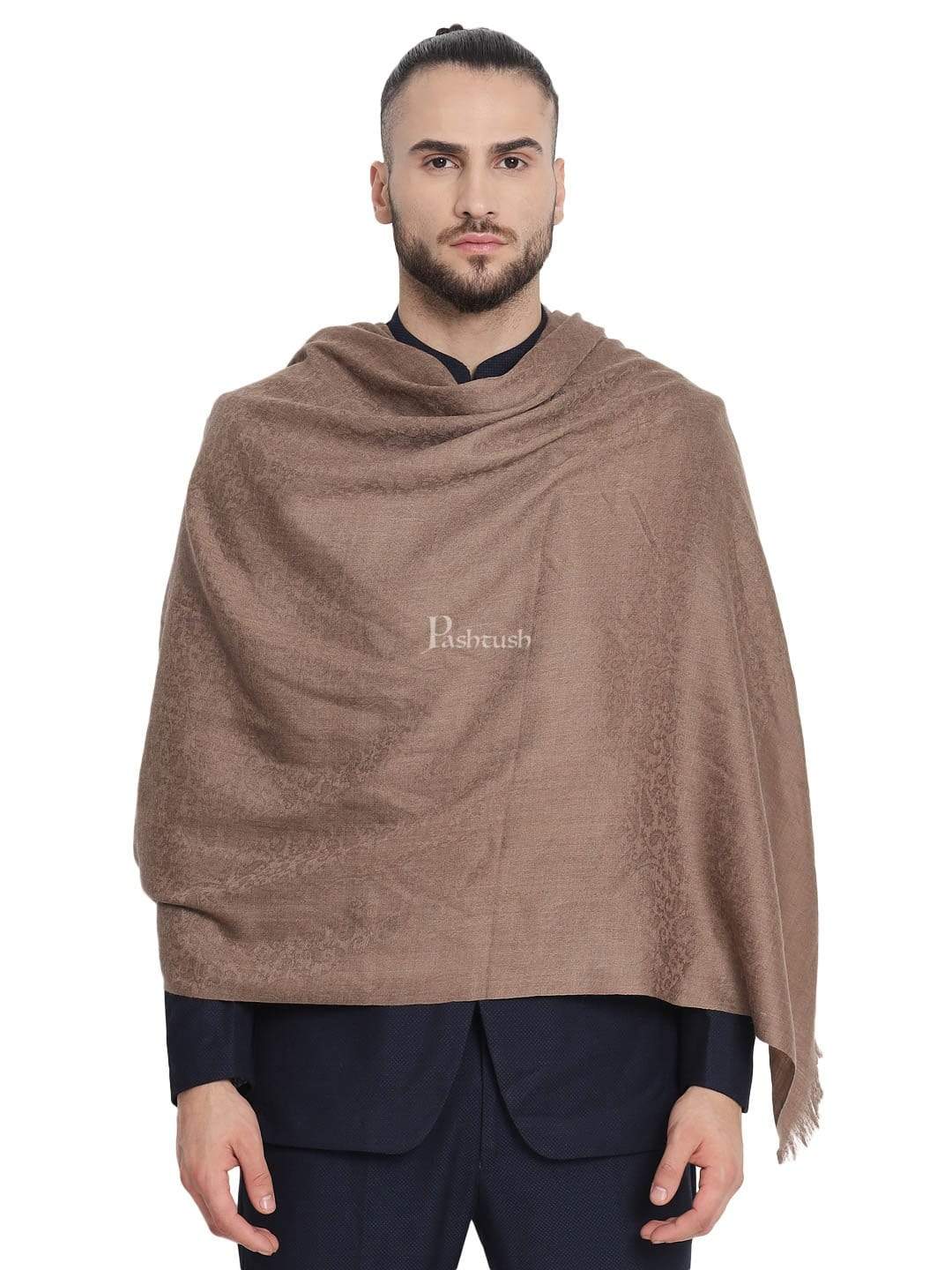 Pashtush Mens Soft Wool Stole Dark Brown ( Tooth ) - Image 4