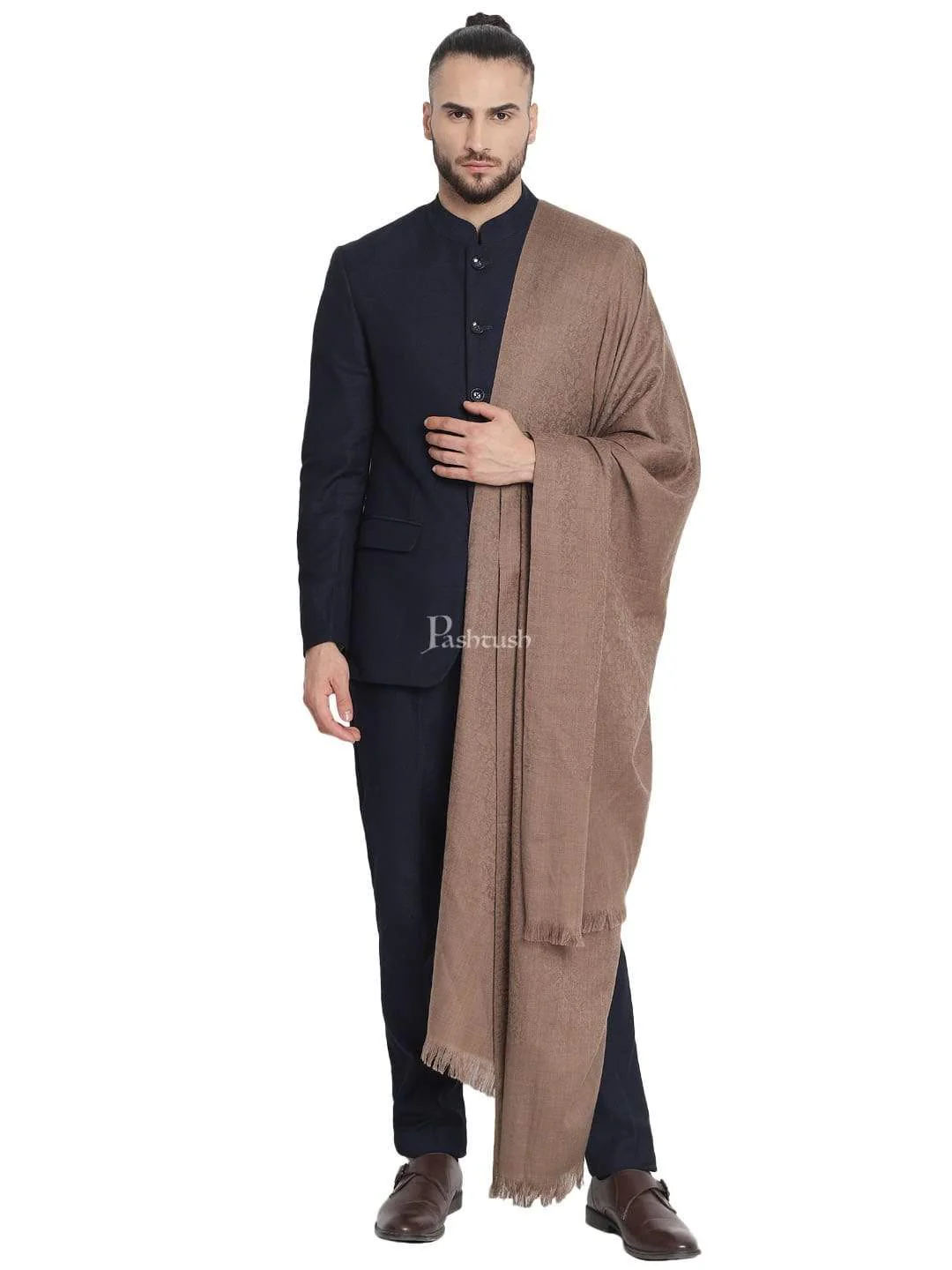 Pashtush Mens Soft Wool Stole Dark Brown ( Tooth ) - Image 5