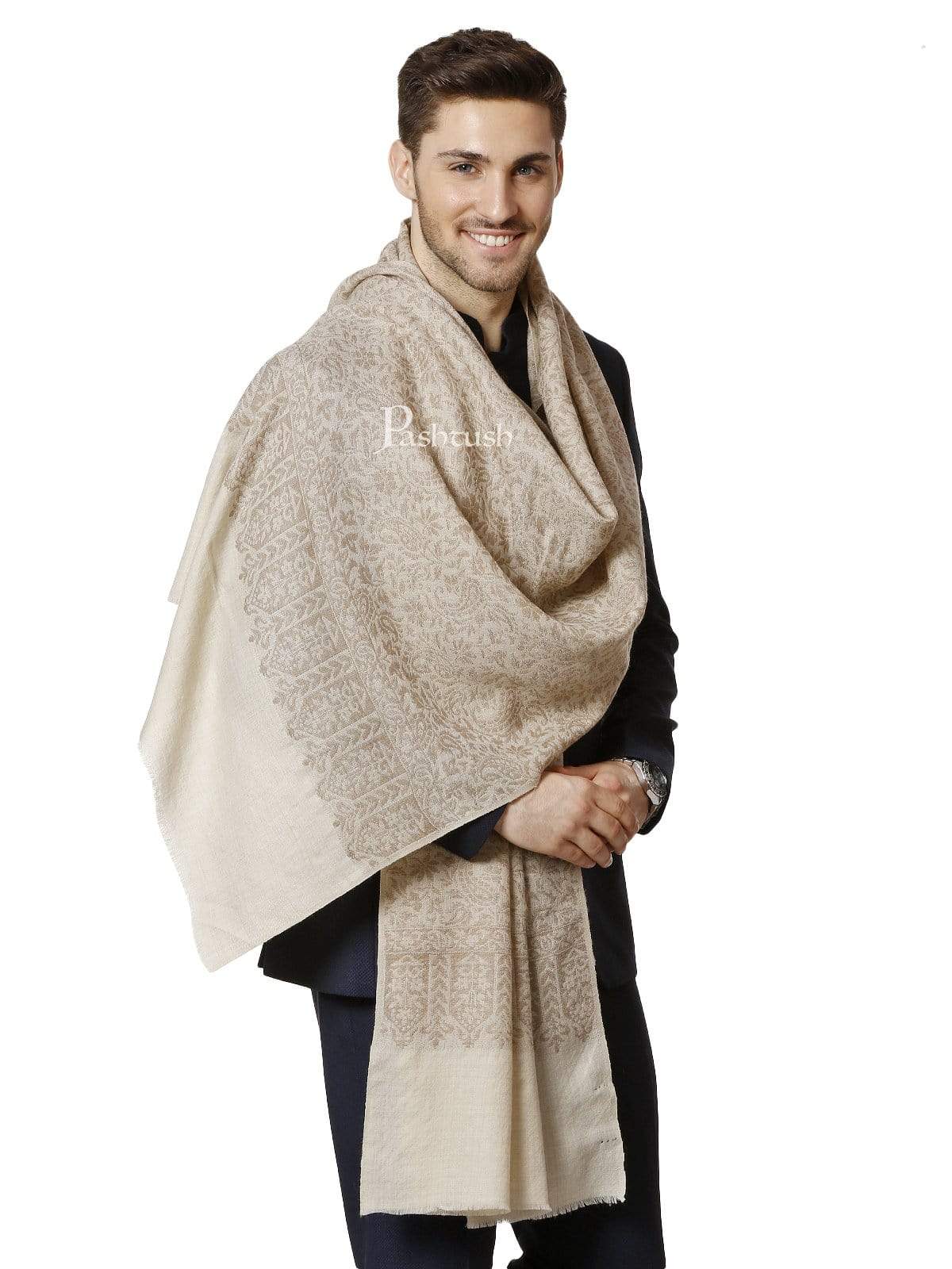 Pashtush Mens Fine Wool Ethnic Weave Stole - Image 3